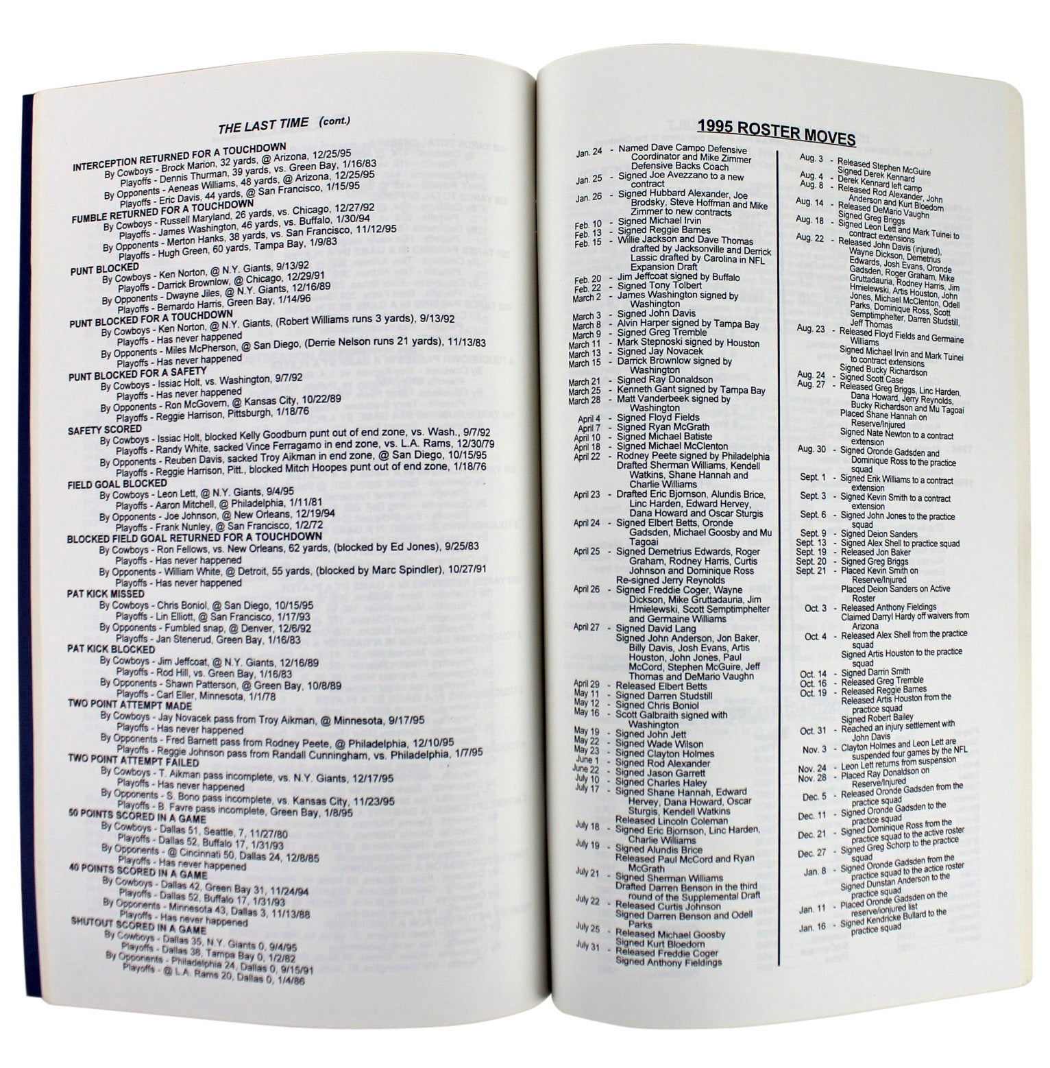 Dallas Cowboys Super Bowl XXX Media Guide