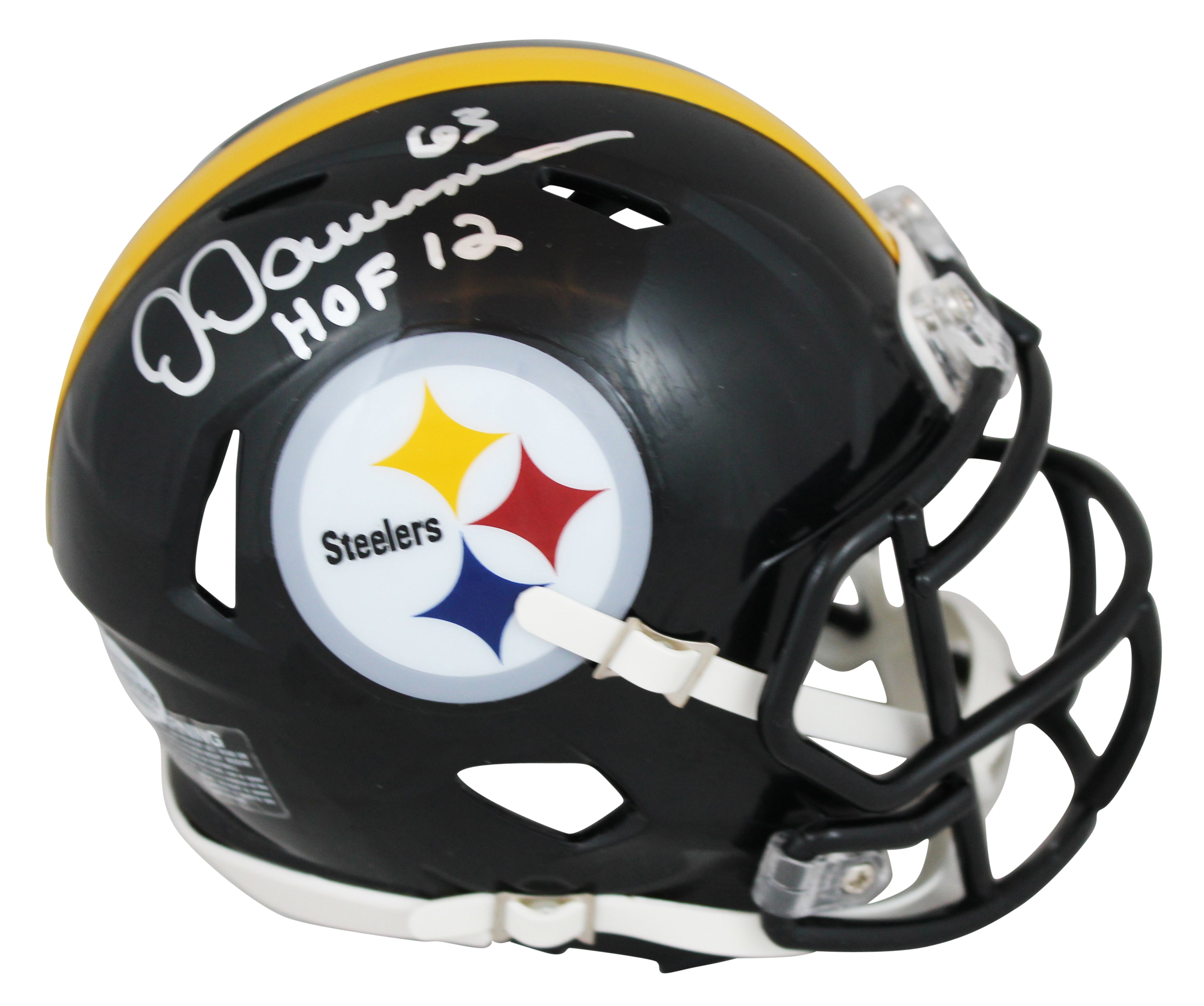 Steelers Dermontti Dawson "HOF 12" Authentic Signed Speed Mini Helmet BAS Wit