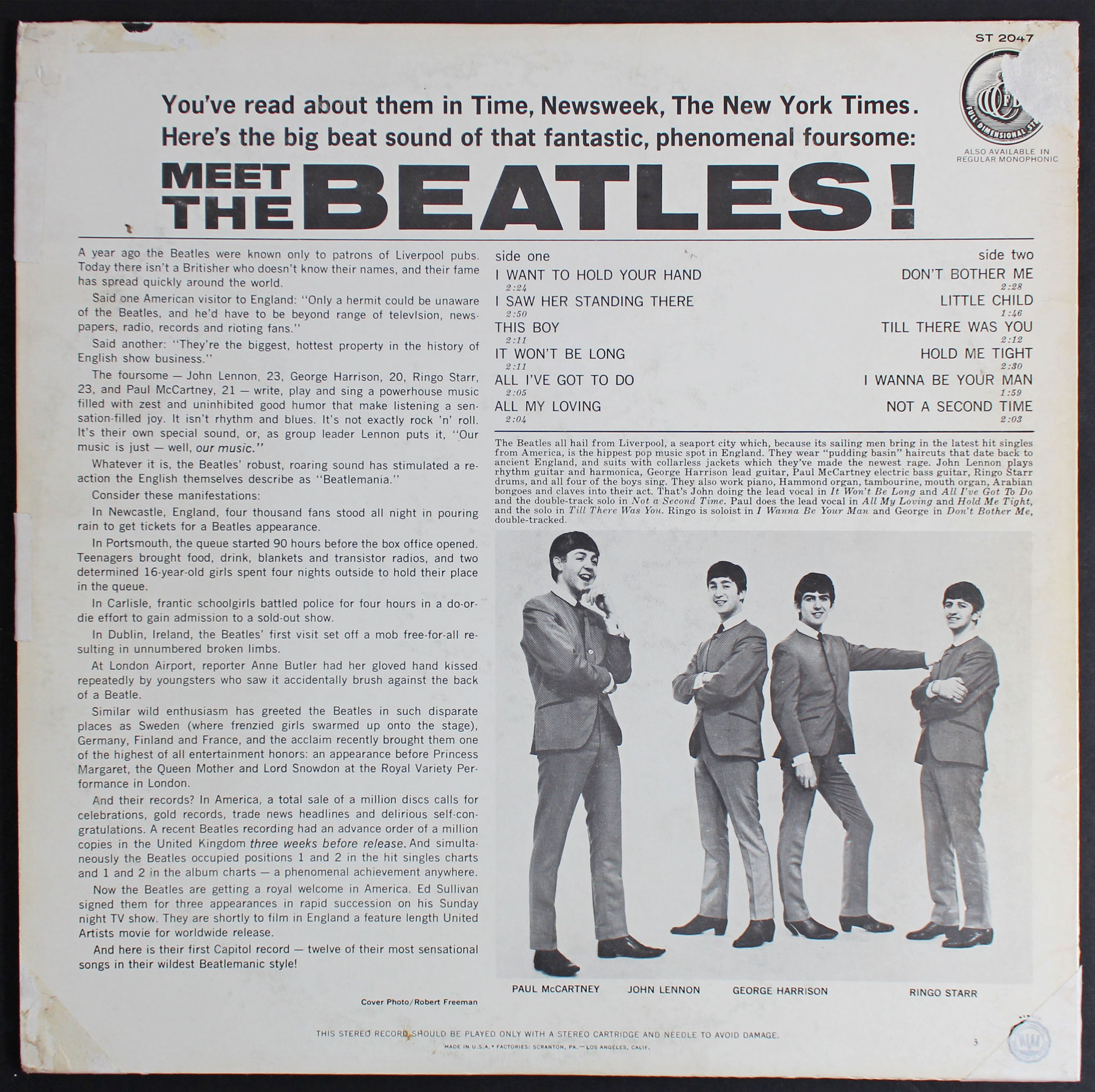 John Lennon Authentic Signed Meet The Beatles Album Cover Caiazzo & BAS #A57923