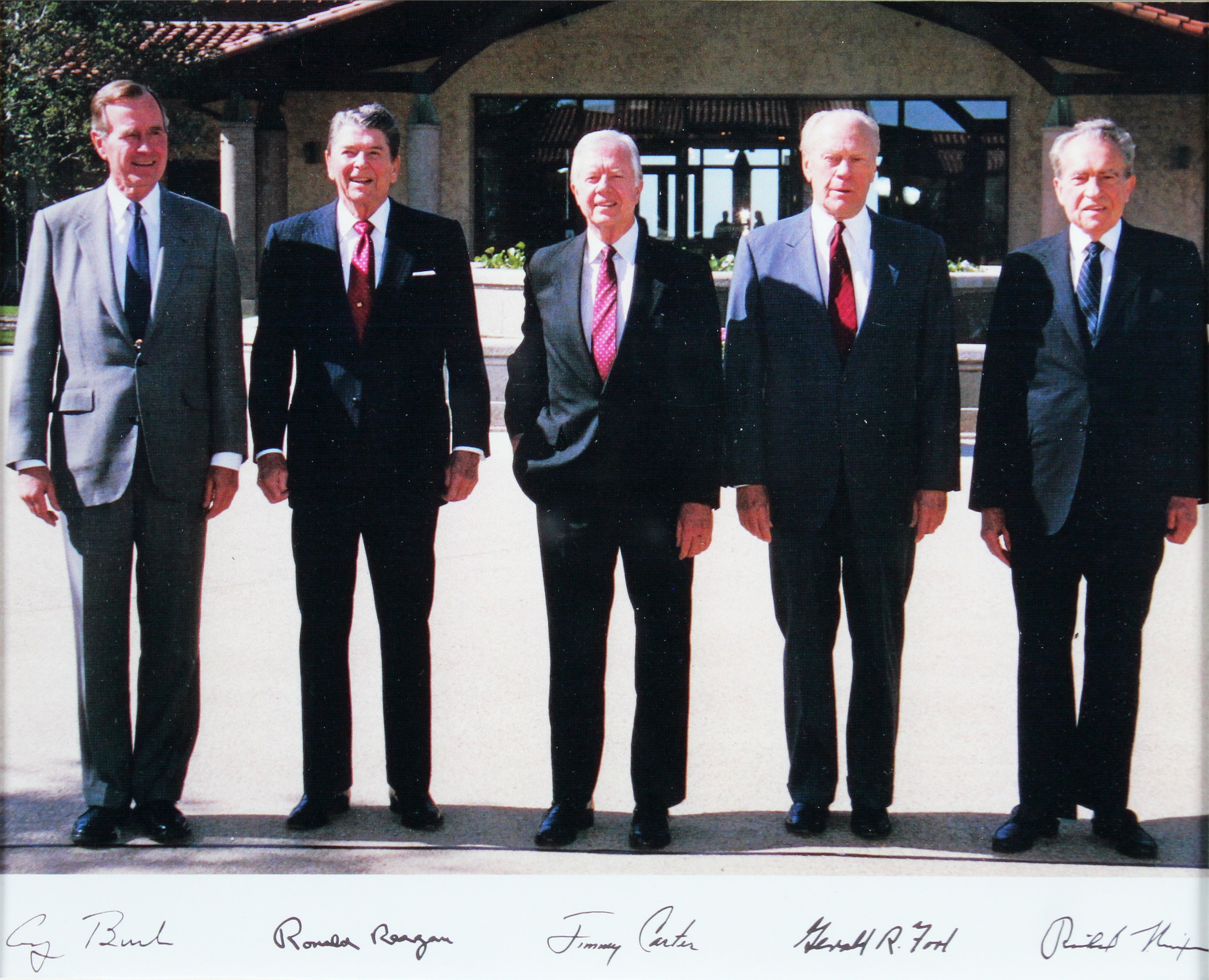(5) Reagan, Nixon, Carter, Bush & Ford Signed Framed Preidential Display JSA