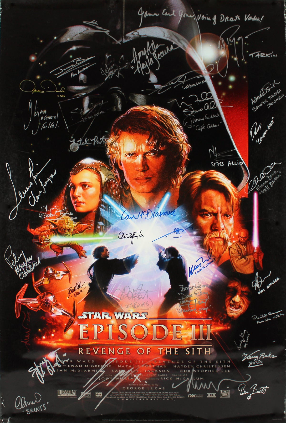 Star Wars Episode III (37) Lee, Portman, Mayhew Signed 27x40 Poster BAS #WN01166