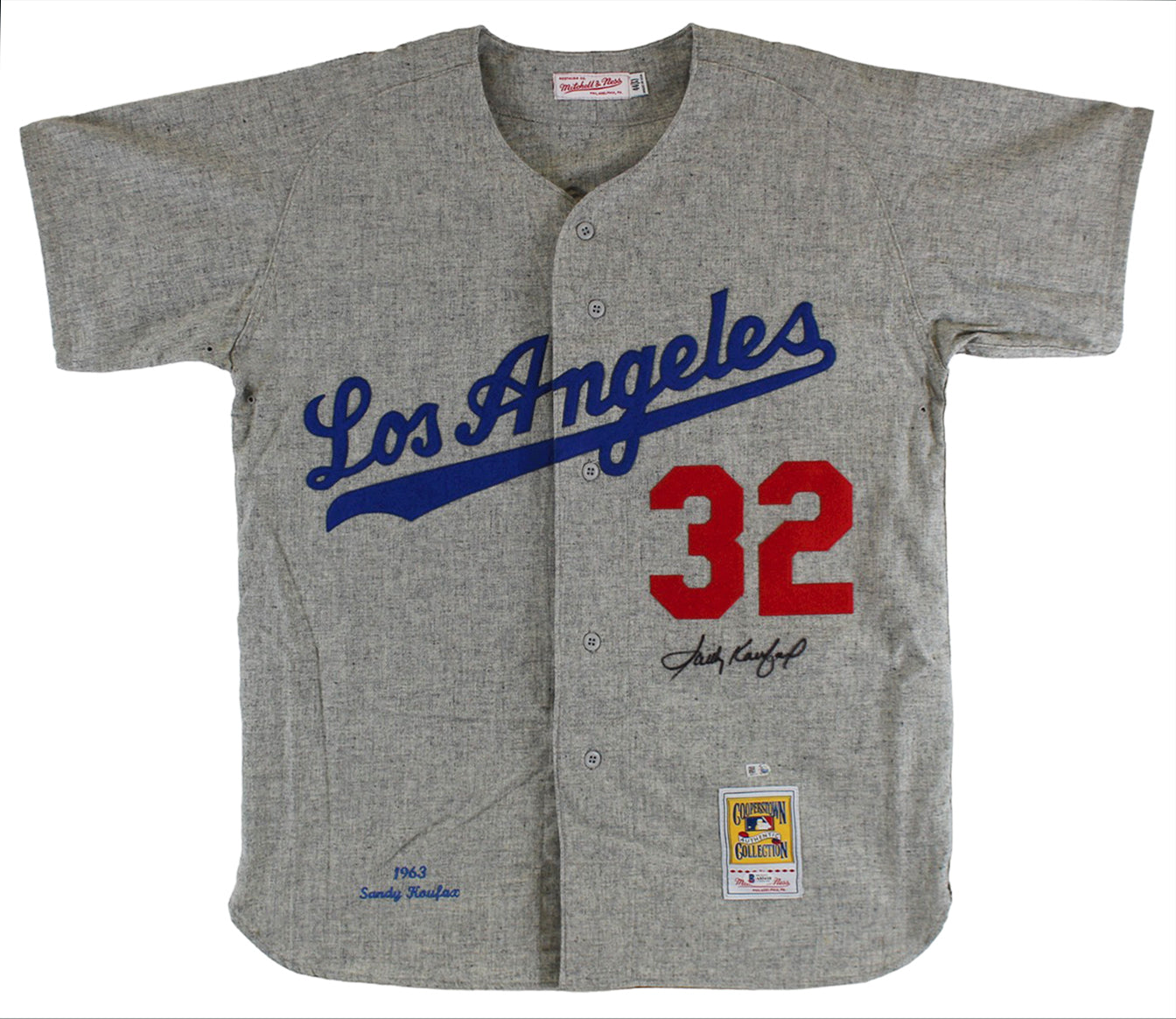 Dodgers Sandy Koufax Signed Grey Mitchell & Ness Jersey Auto Graded 9! BAS & MLB