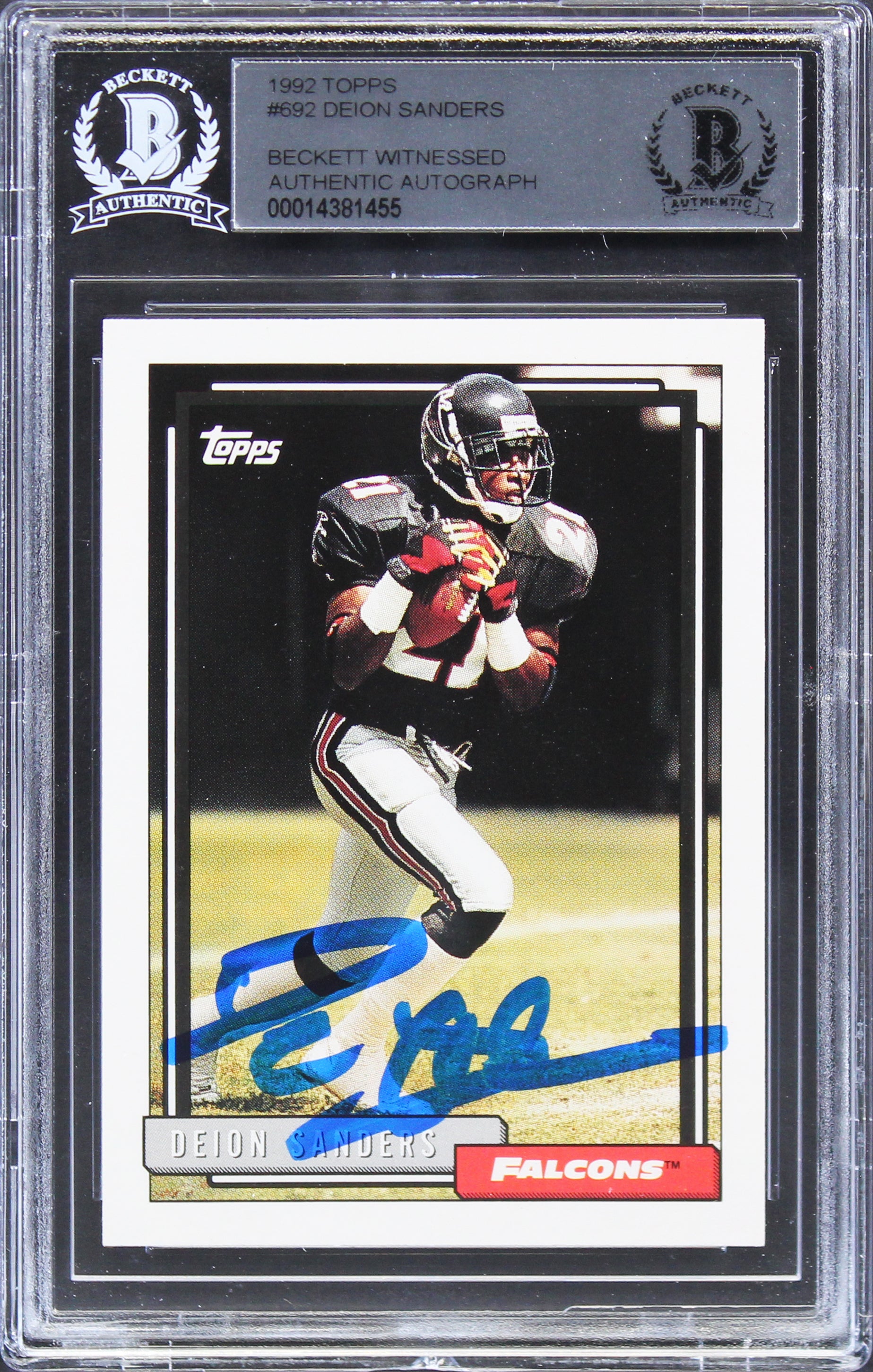 Falcons Deion Sanders Authentic Signed 1992 Topps #692 Card BAS Slabbed