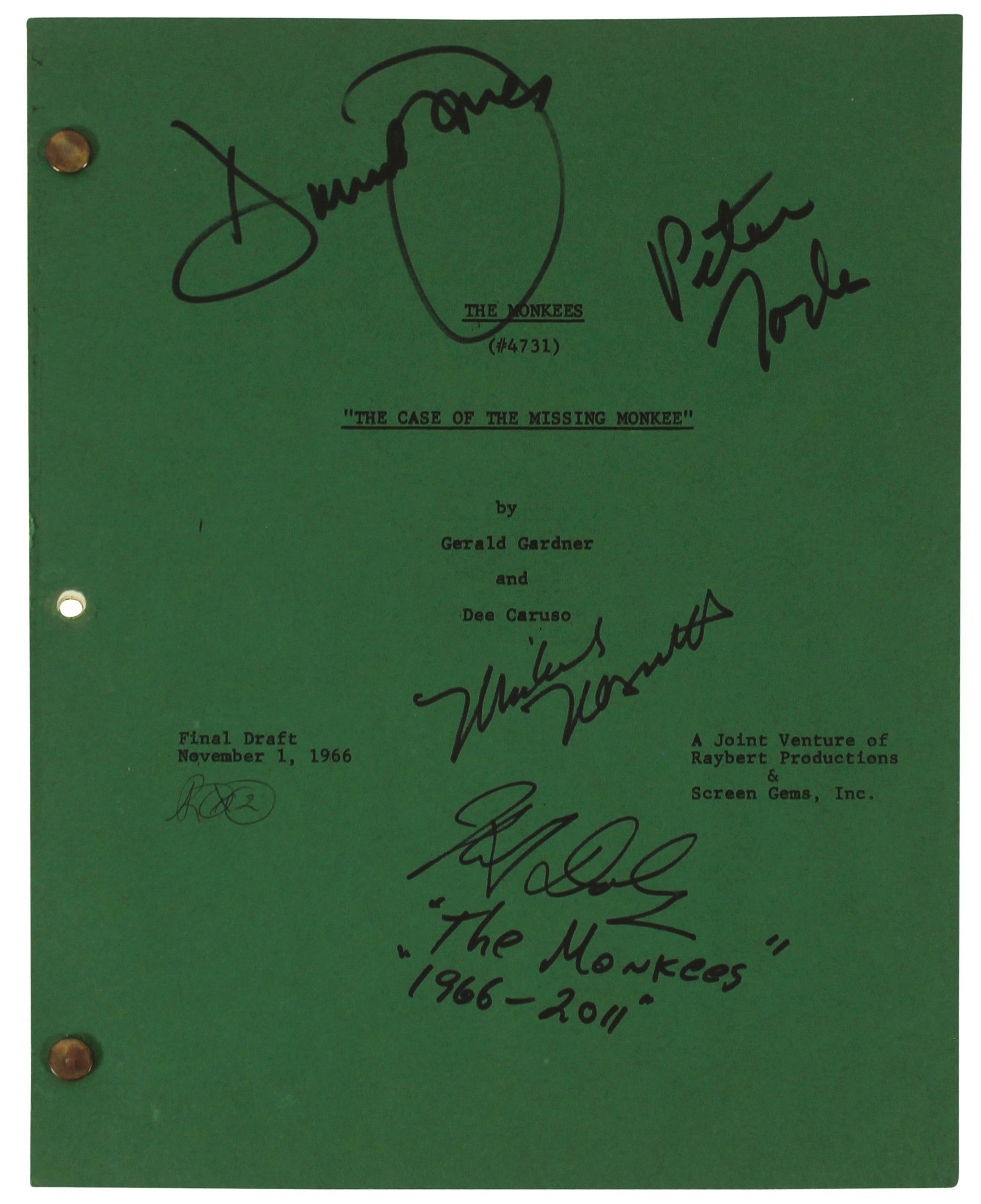 The Monkees (4) Tork, Jones, Nesmith & Dolenz Signed Tv Script BAS #AD38610
