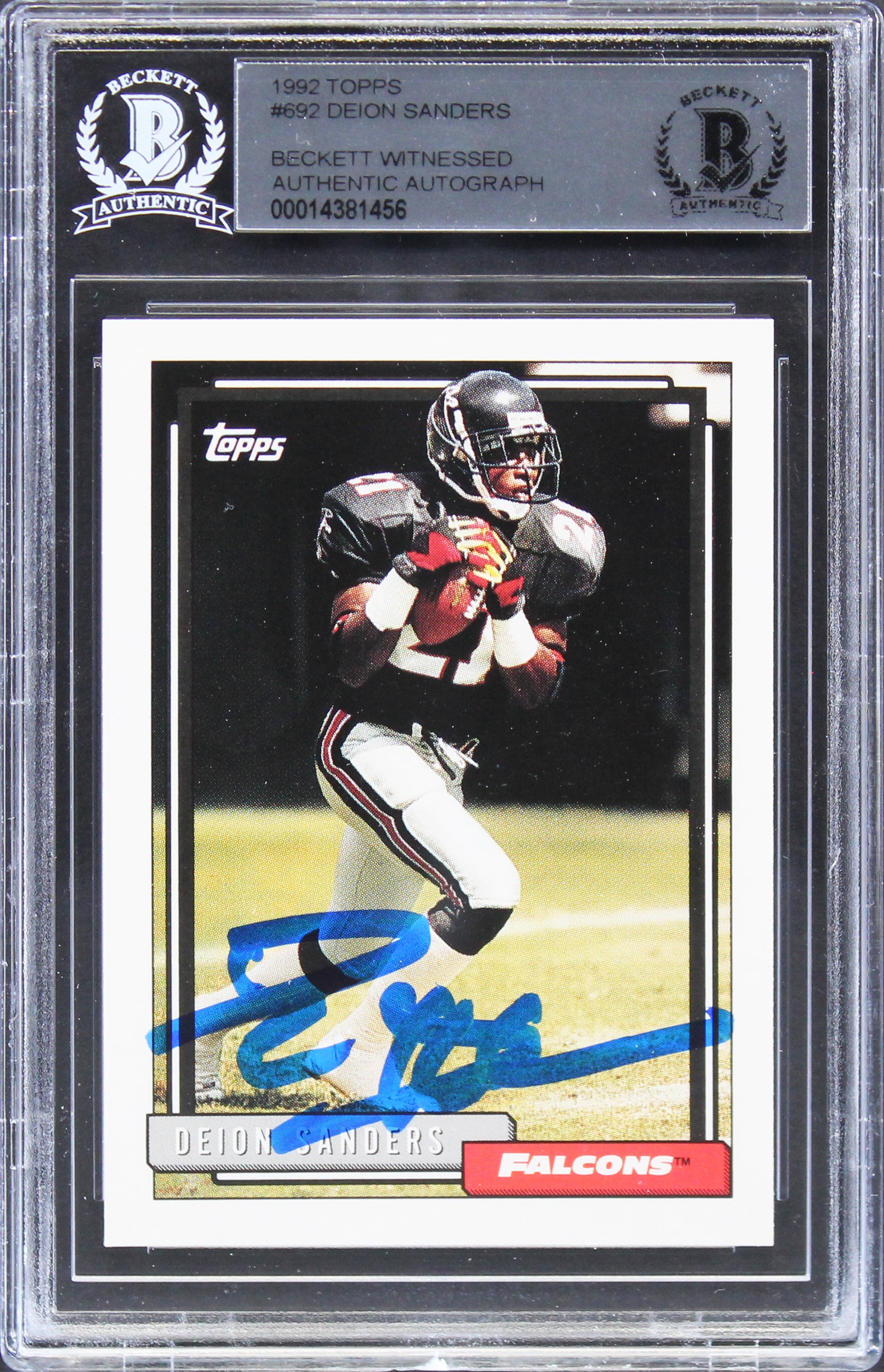 Falcons Deion Sanders Authentic Signed 1992 Topps #692 Card BAS Slabbed