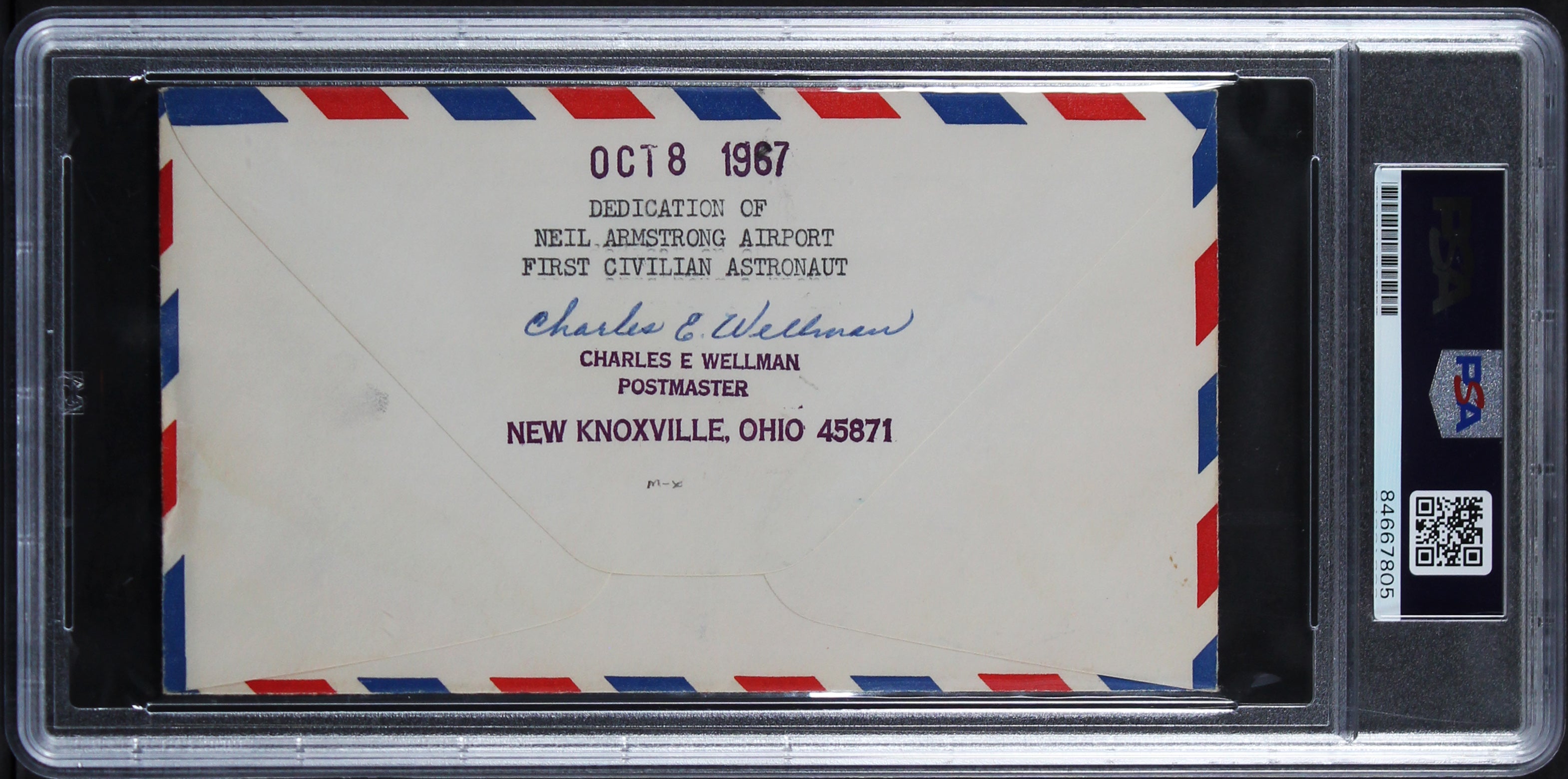 Neil Armstrong Apollo 11 Signed 1967 First Day Cover Envelope Auto 7 PSA Slabbed