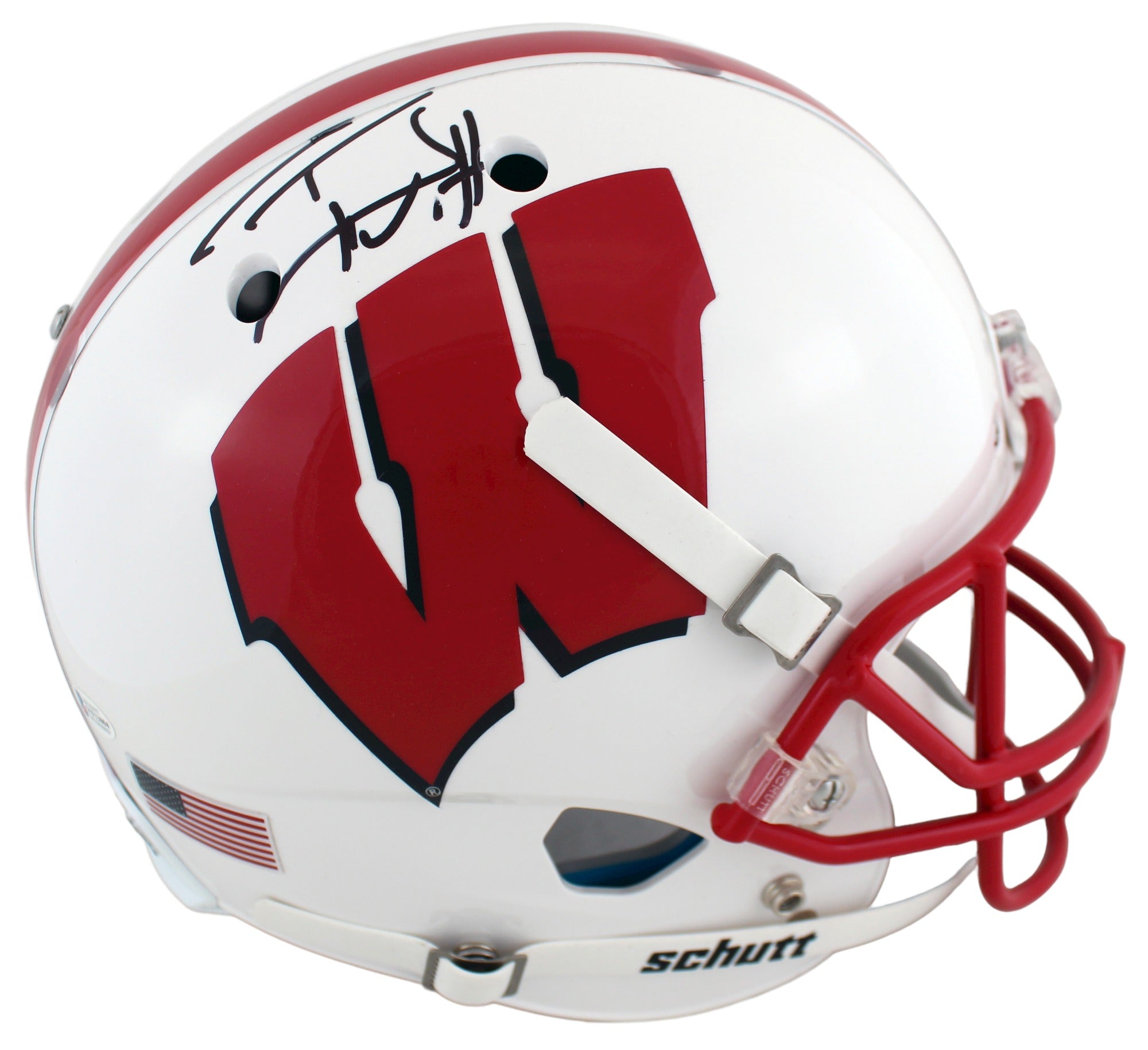 Wisconsin T.J. Watt Authentic Signed White Schutt Full Size Rep Helmet BAS Wit
