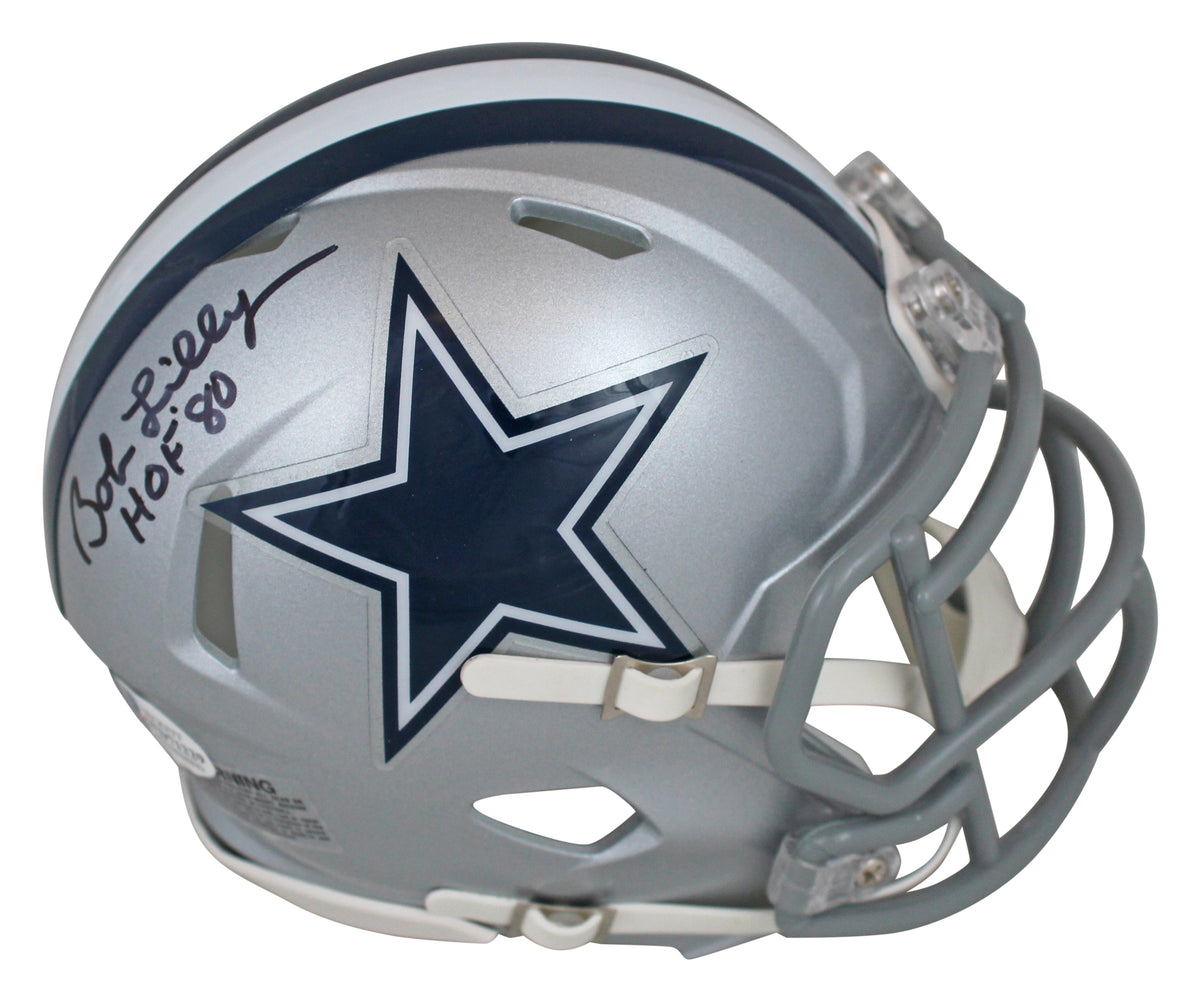 Cowboys Bob Lilly "HOF 80" Authentic Signed Speed Mini Helmet BAS Witnessed