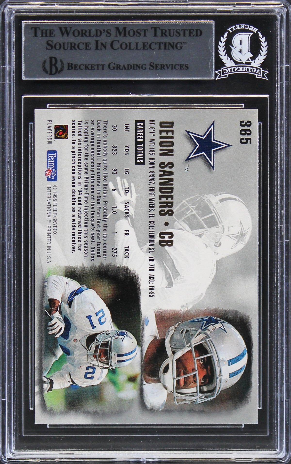 Cowboys Deion Sanders Authentic Signed 1995 Ultra #365 Card BAS Slabbed