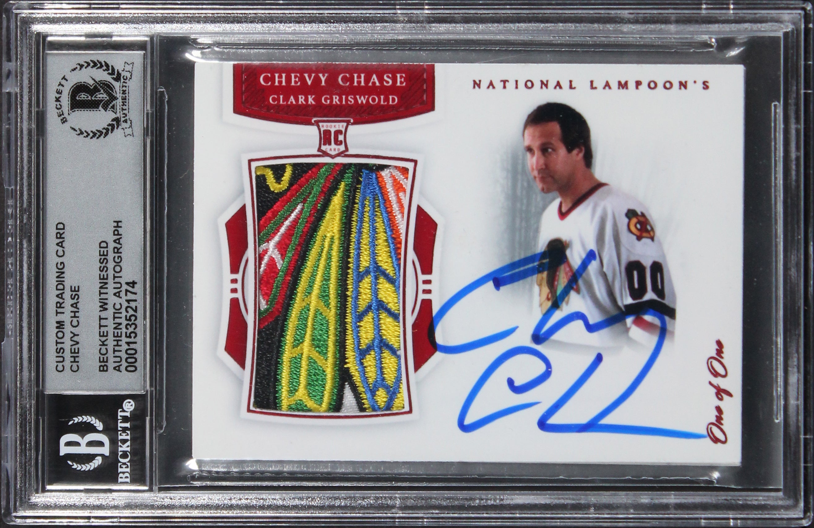 Chevy Chase Signed One of One Red Custom Patch Trading Card Auto 10! BAS Slab 1