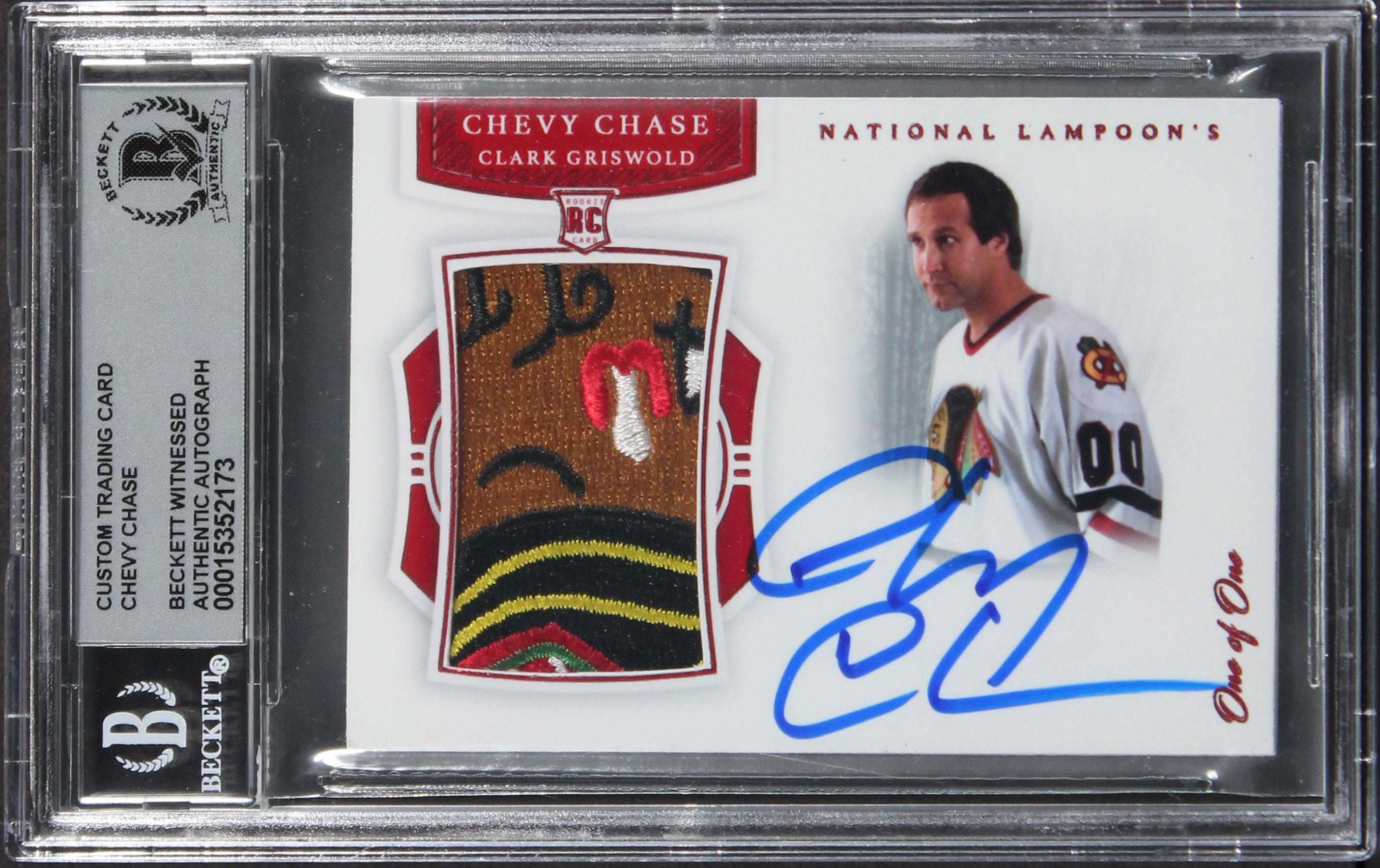 Chevy Chase Signed One of One Red Custom Patch Trading Card Auto 10! BAS Slab 2