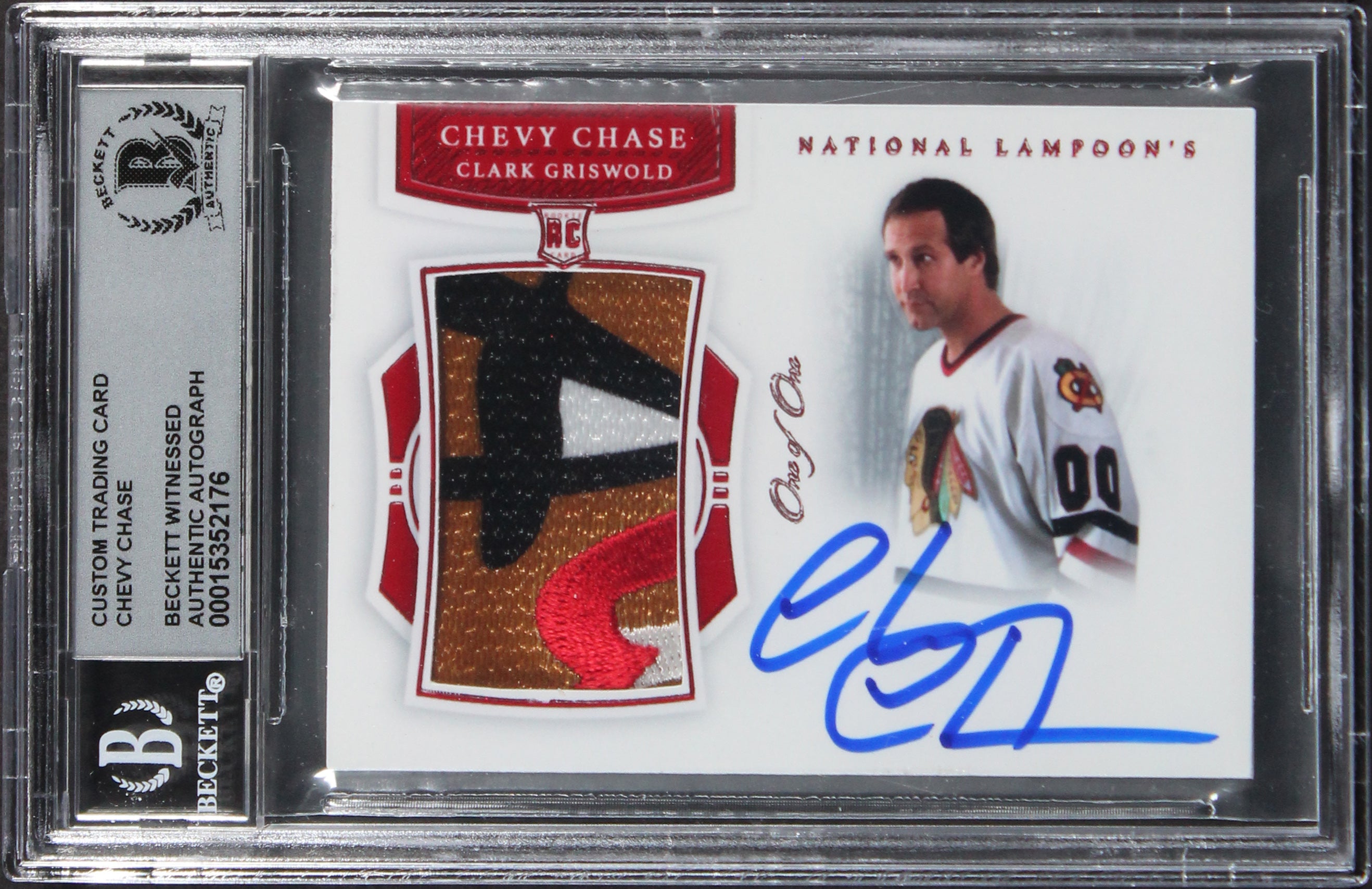 Chevy Chase Signed One of One Red Custom Patch Trading Card Auto 10! BAS Slab 3