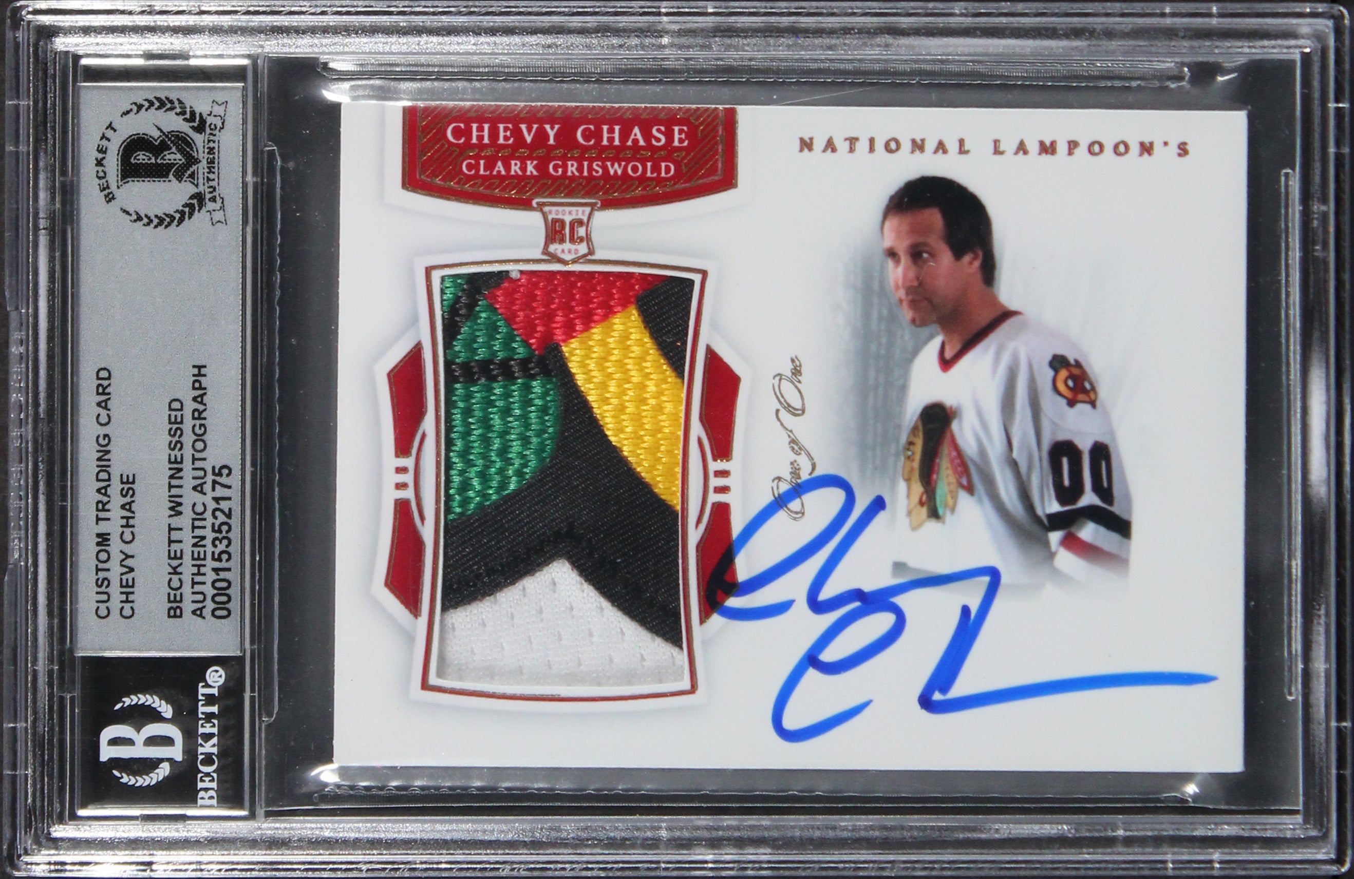 Chevy Chase Signed One of One Gold Custom Patch Trading Card Auto 10! BAS Slab