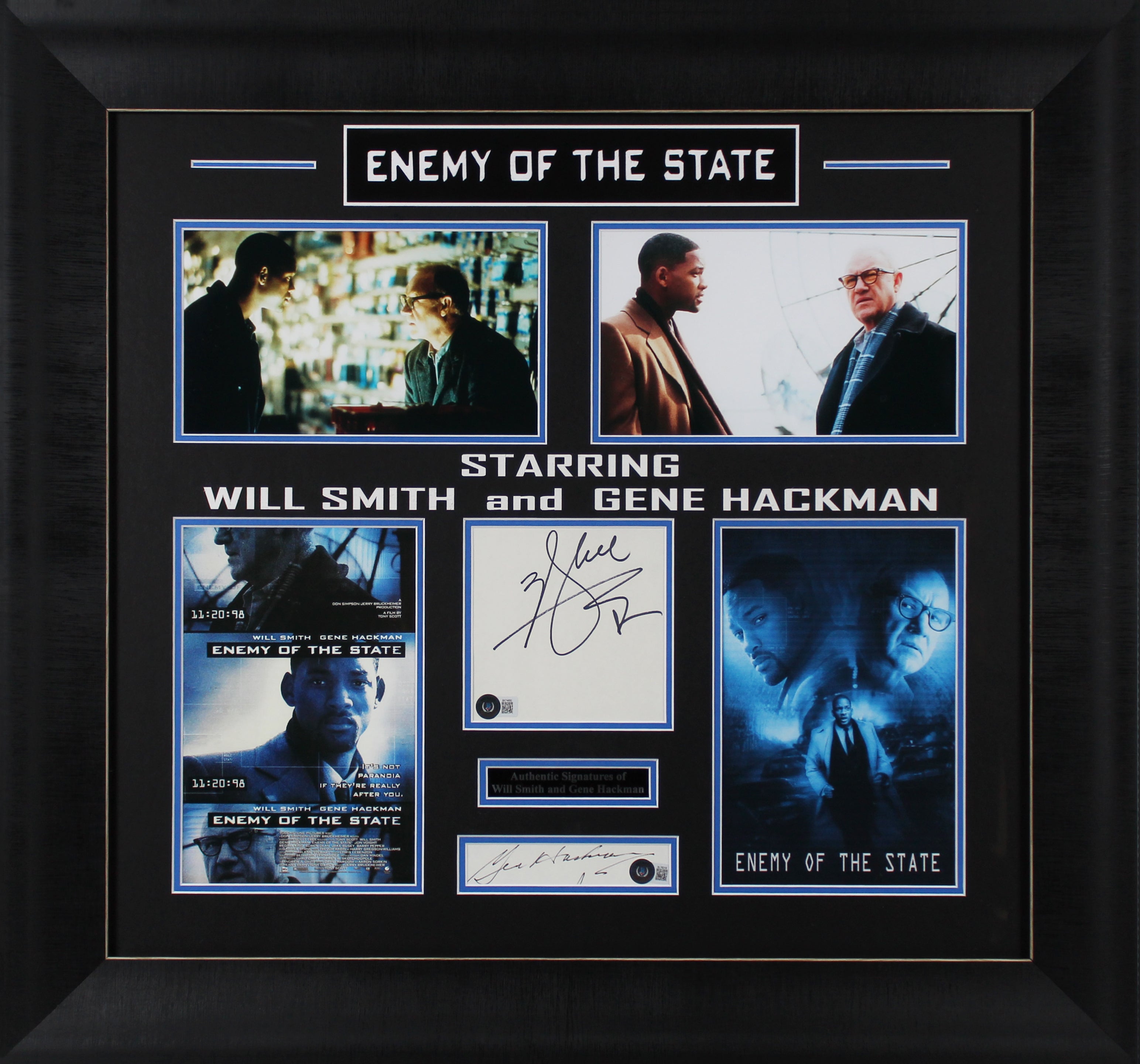 Will Smith & Gene Hackman Enemy Of The State Authentic Signed Framed Display BAS