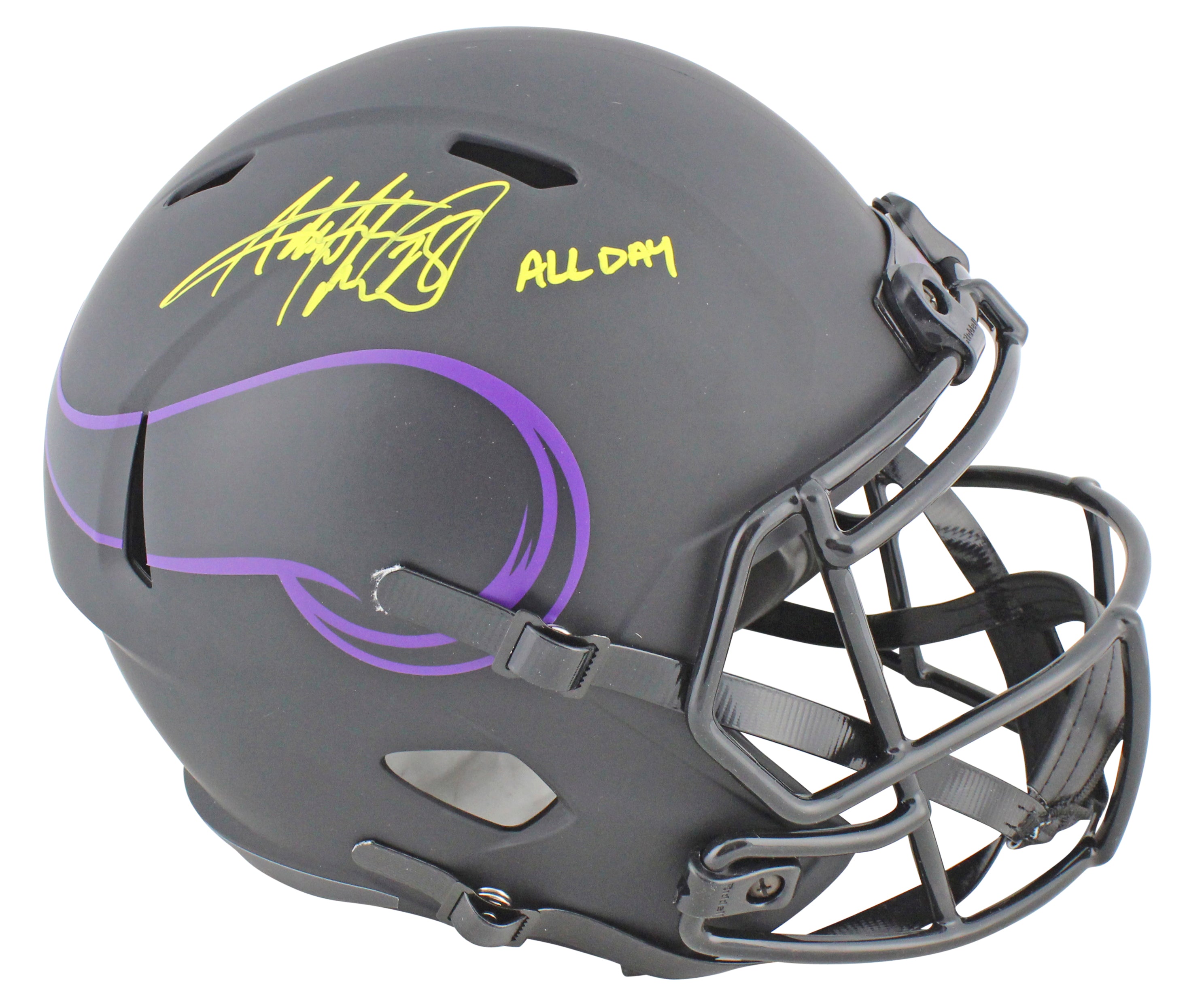 Vikings Adrian Peterson "All Day" Signed Eclipse F/S Speed Rep Helmet w Case BAS