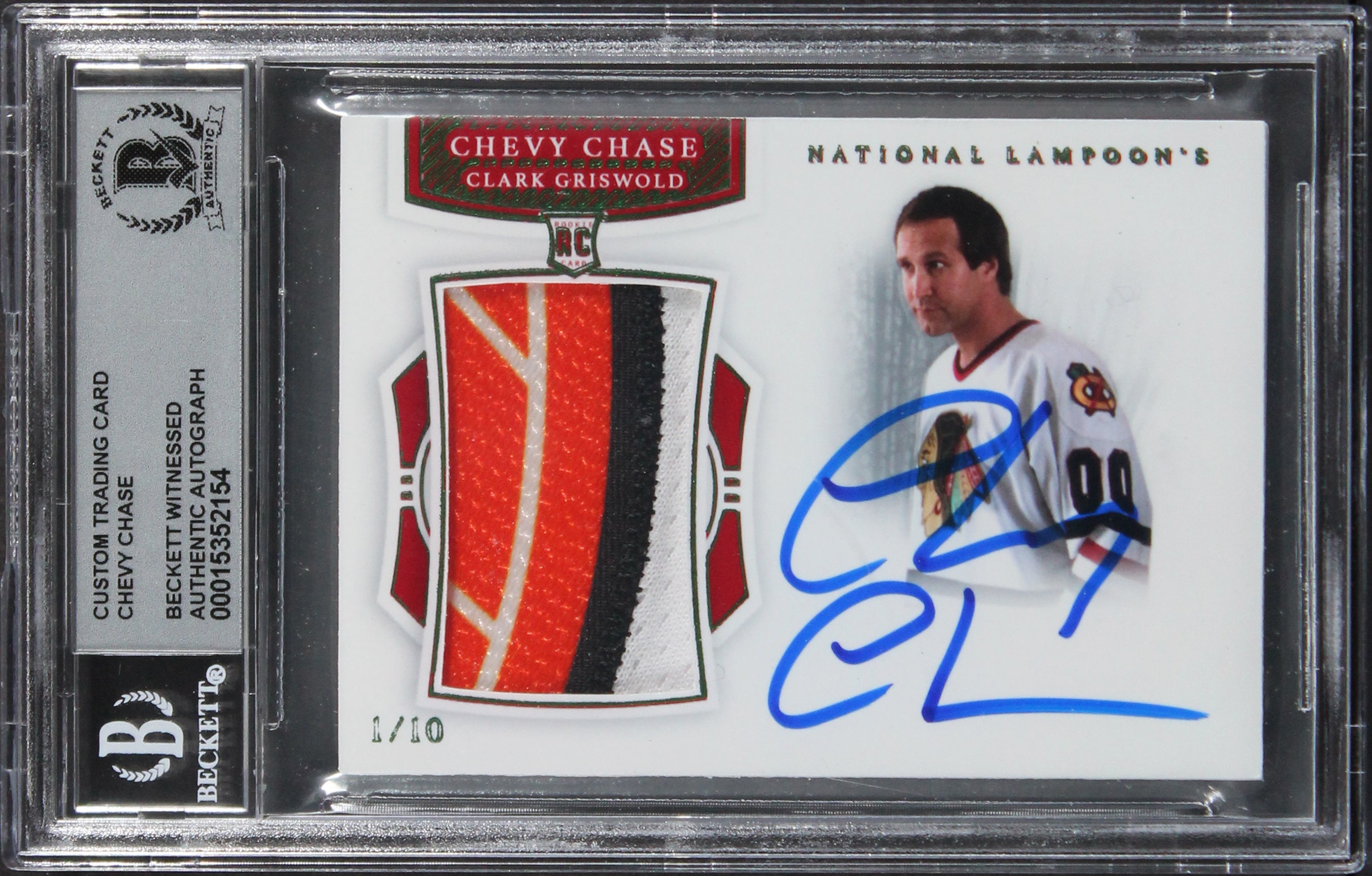 Chevy Chase Christmas Vacation Signed Green #1/10 Patch Card Auto 10 BAS Slabbed