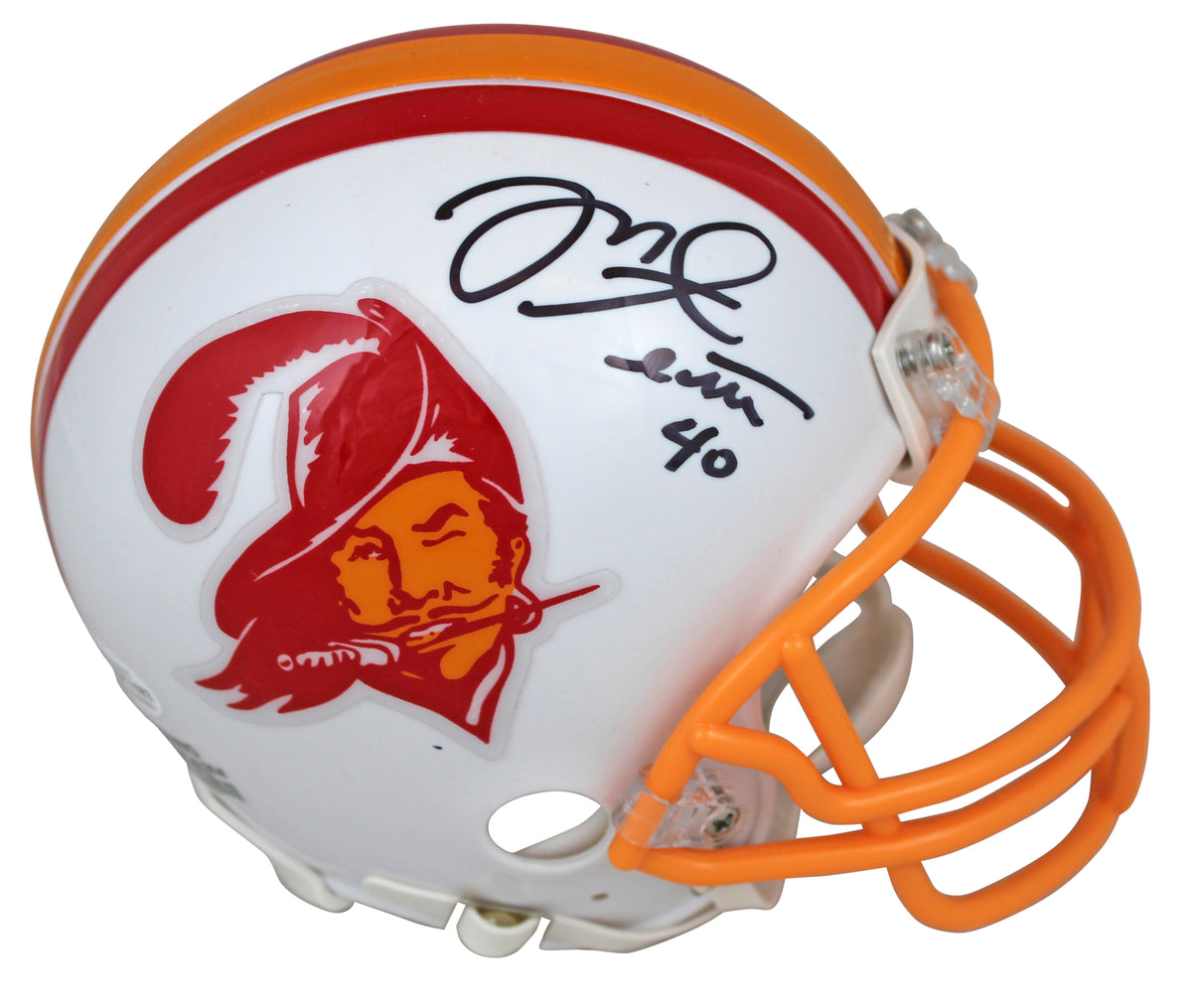 Buccaneers Mike Alstott Signed 76-96 Throwback Rep Mini Helmet BAS Witnessed