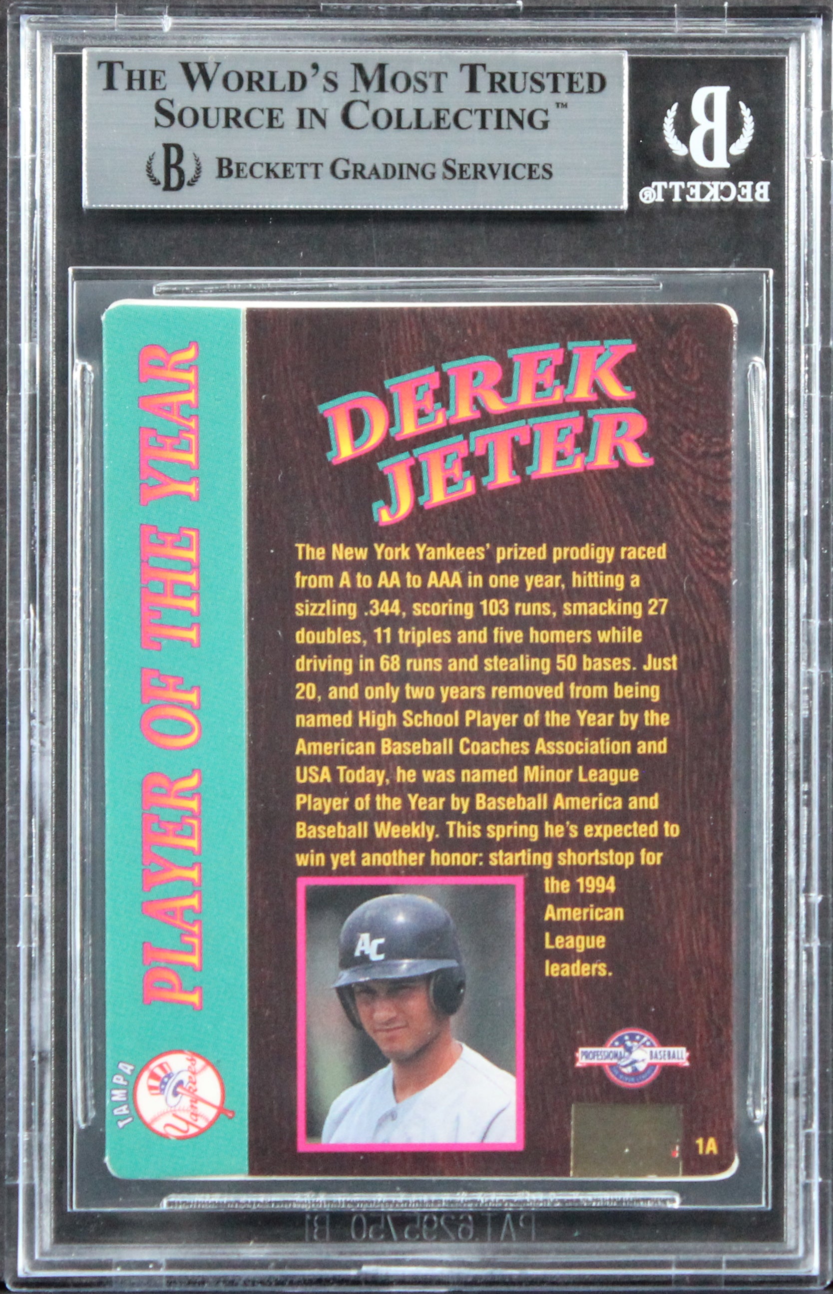 Yankees Derek Jeter Signed 1995 Action Packed 24k Gold #1A Card BAS Slabbed