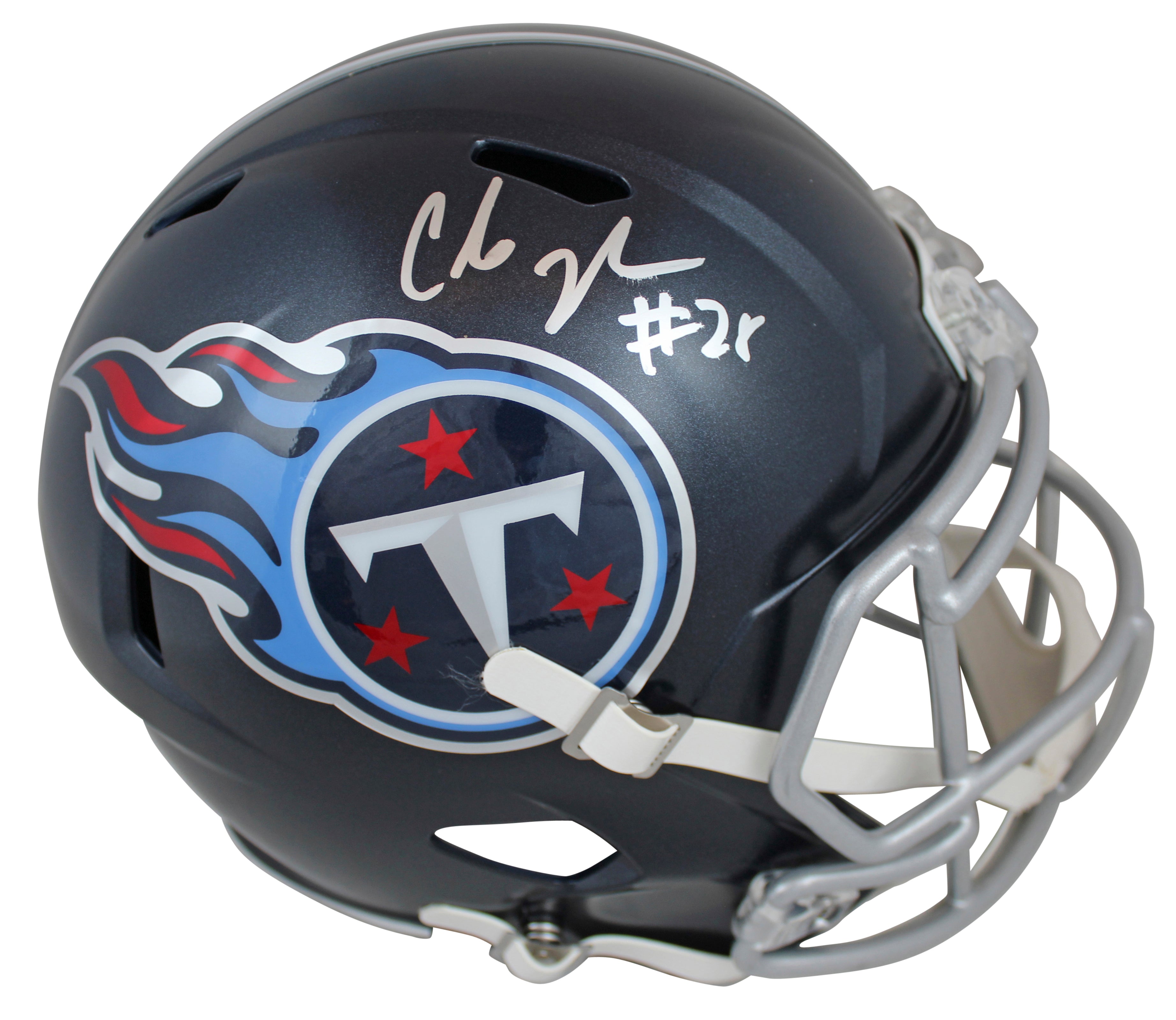 Titans Chris Johnson Signed Navy Blue Full Size Speed Rep Helmet BAS Witnessed