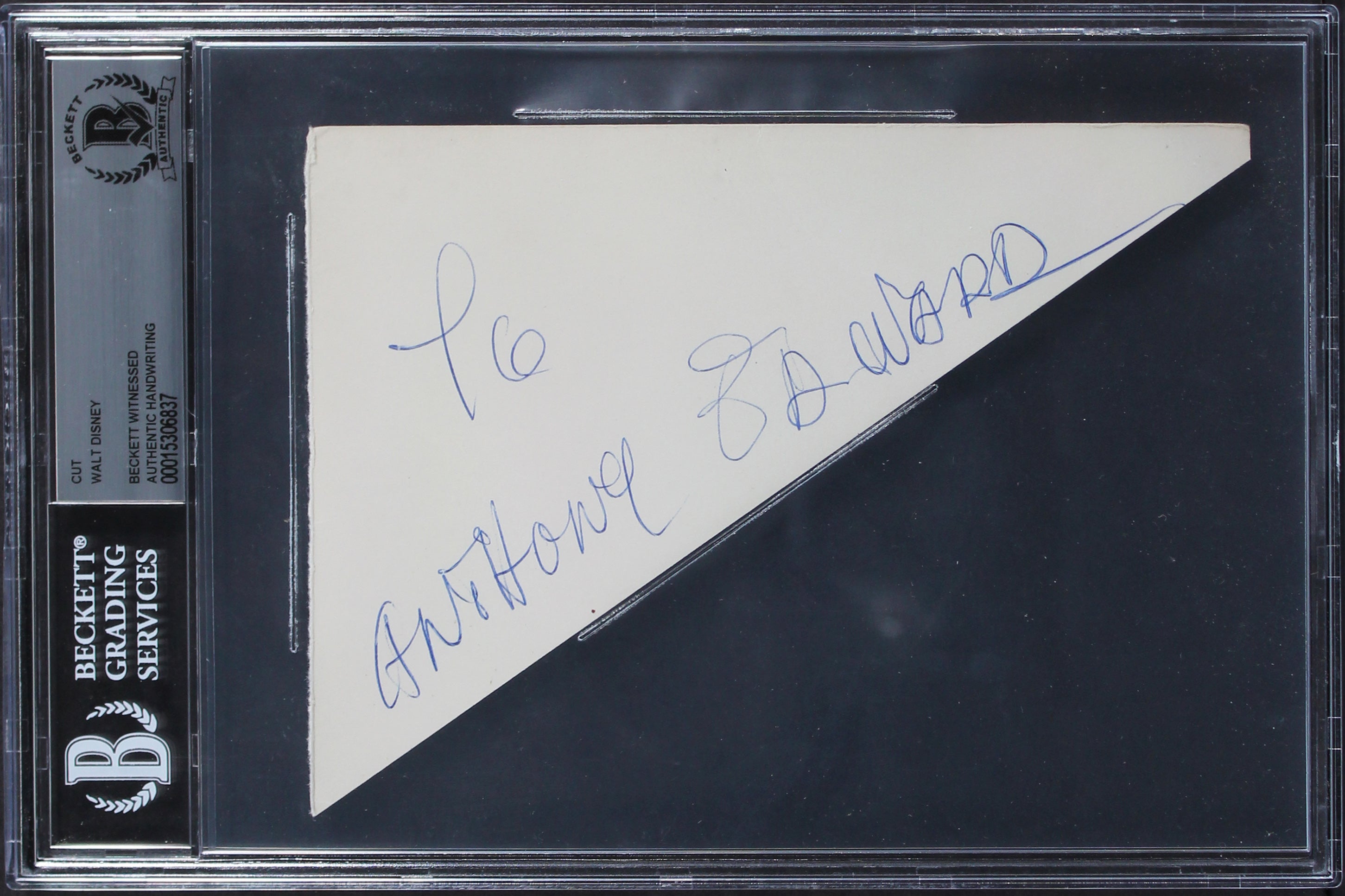 Walt Disney To Anthony Edward Authentic 4.75x6.5 Handwriting Sample BAS Slabbed