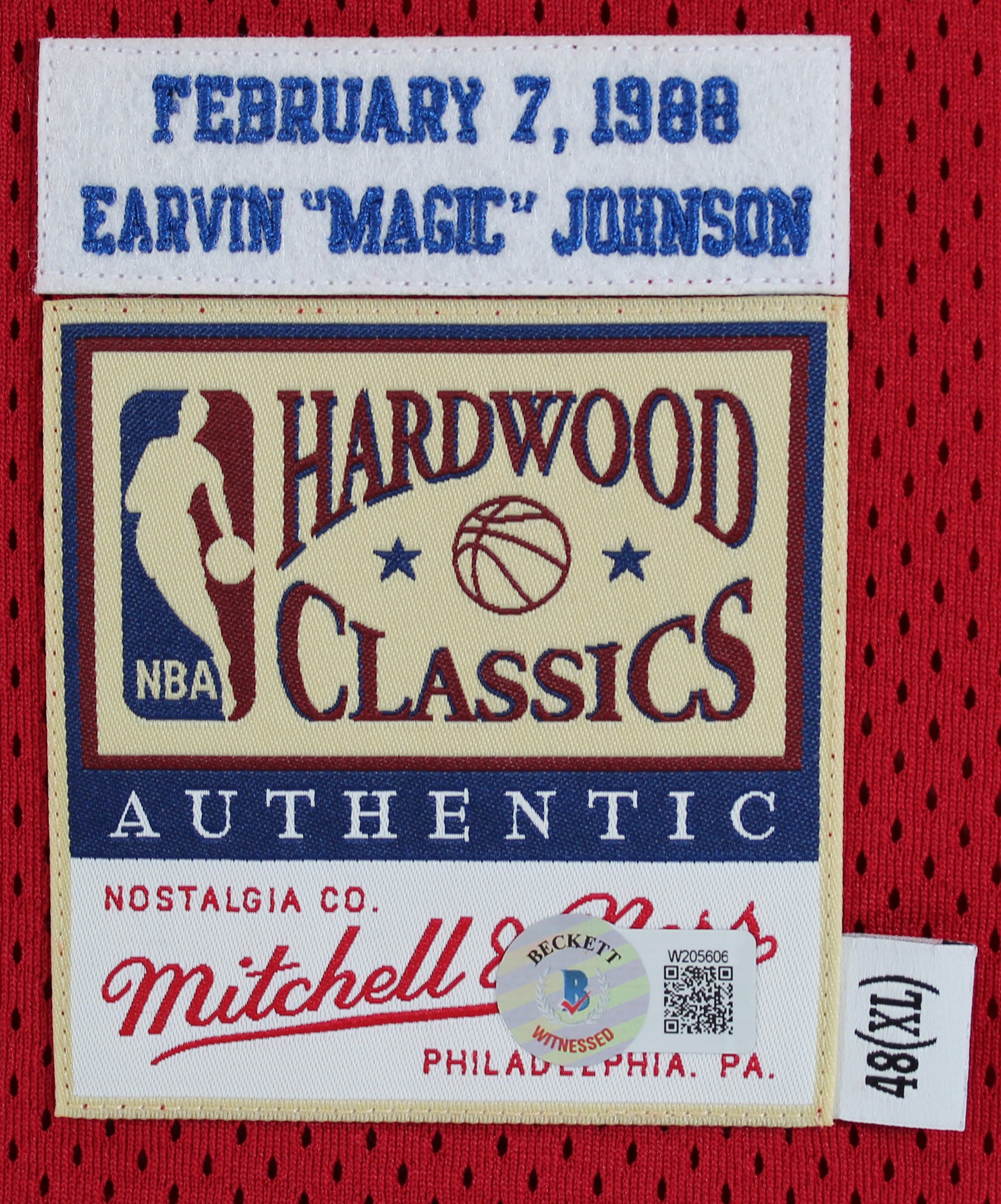 Lakers Magic Johnson Signed Red M&N 1988 All-Star Authentic Jersey BAS Witness 2
