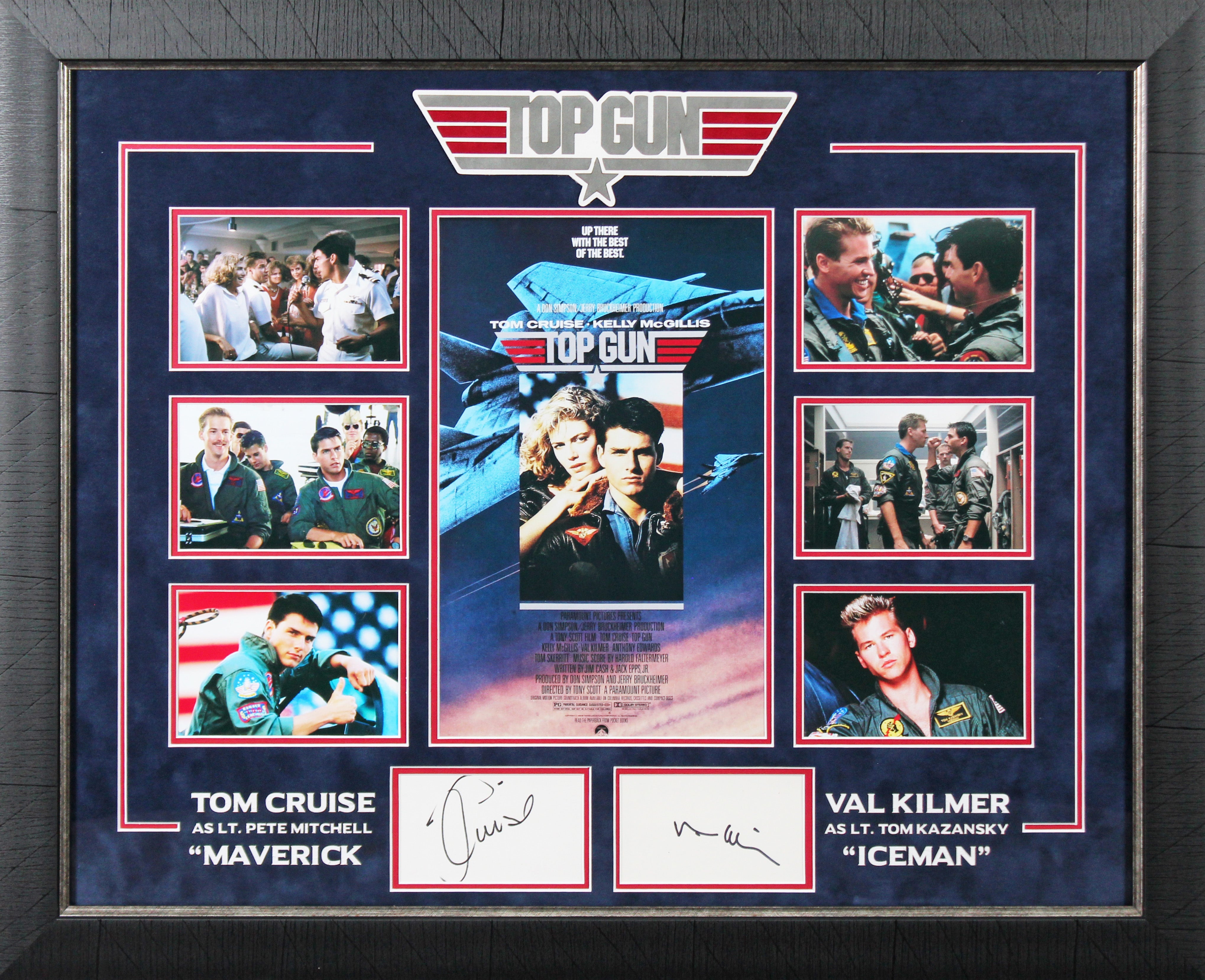 Tom Cruise & Val Kilmer Top Gun Signed Index Card Framed Display BAS #AD04883