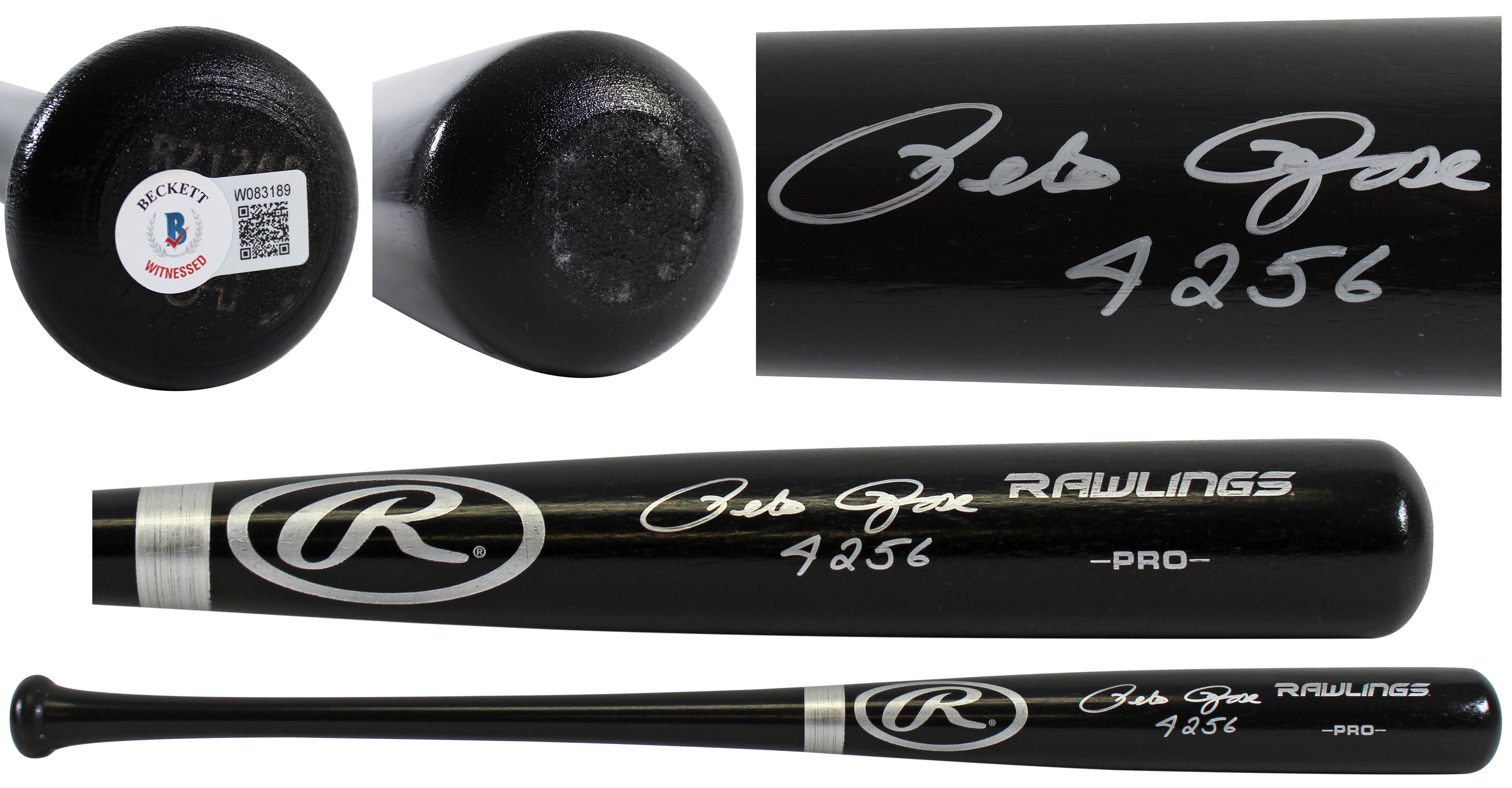 Reds Pete Rose "4256" Authentic Signed Black Rawlings Big Stick Bat BAS Witness