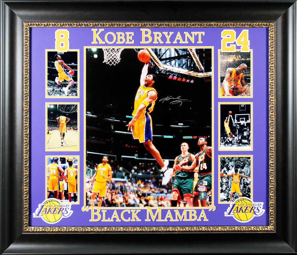 Lakers Kobe Bryant Signed 16x20 Framed Dunking Photo Vs Sonics BAS #AD64066