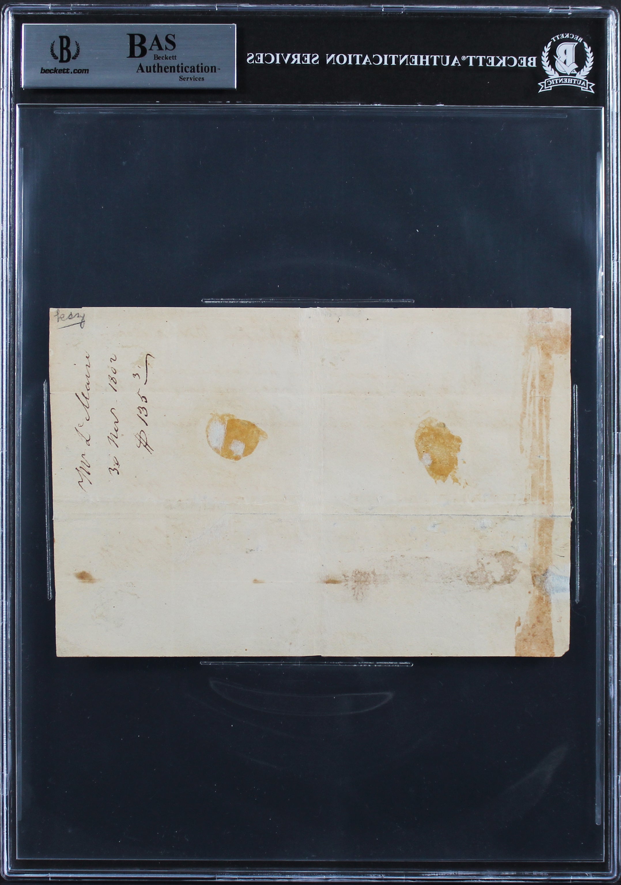 Thomas Jefferson Signed 1802 4.75x7.25 Handwritten Letter Dated BAS Slabbed