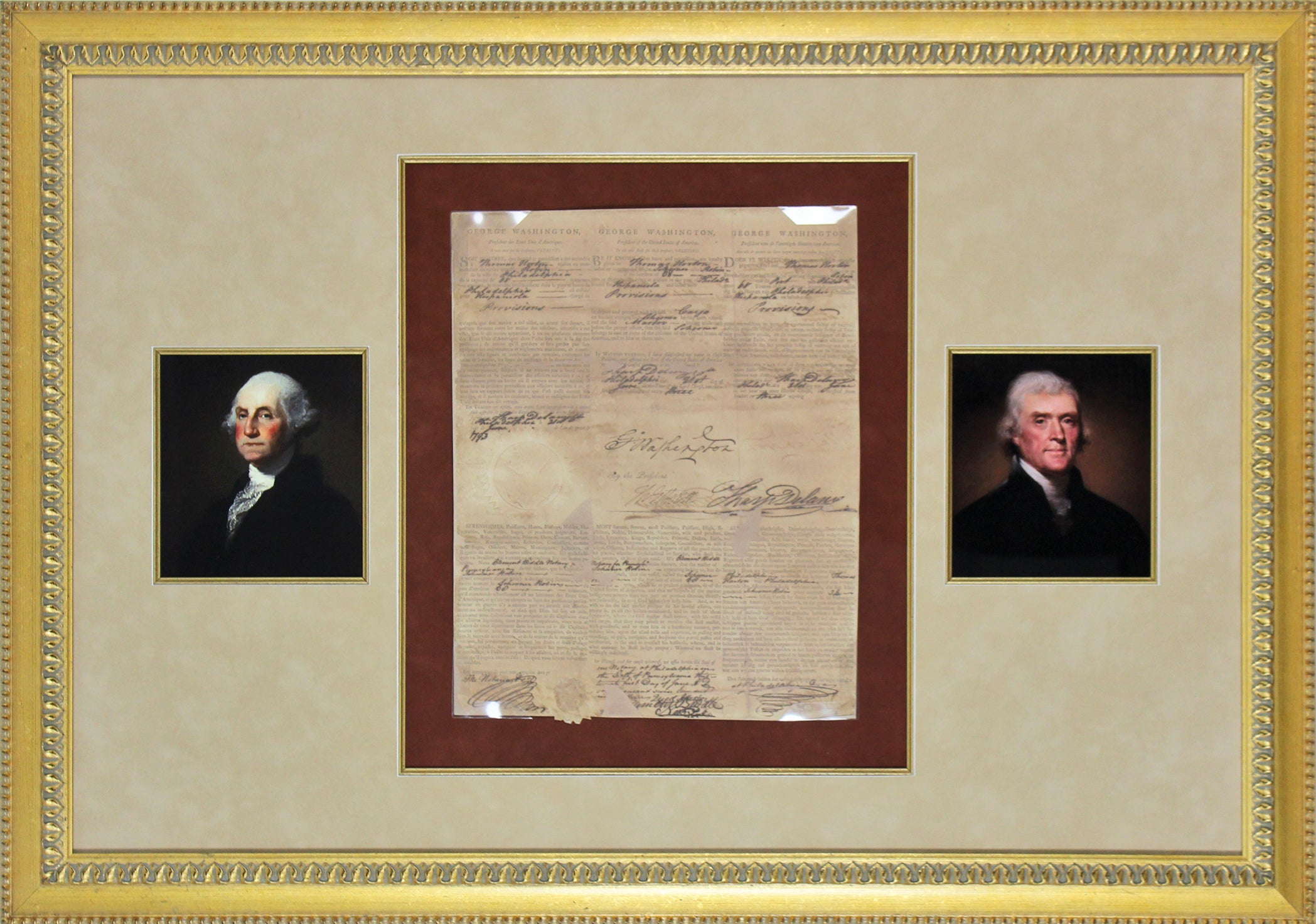 George Washington & Thomas Jefferson Signed 12.75x16 1793 Ship's Passport BAS