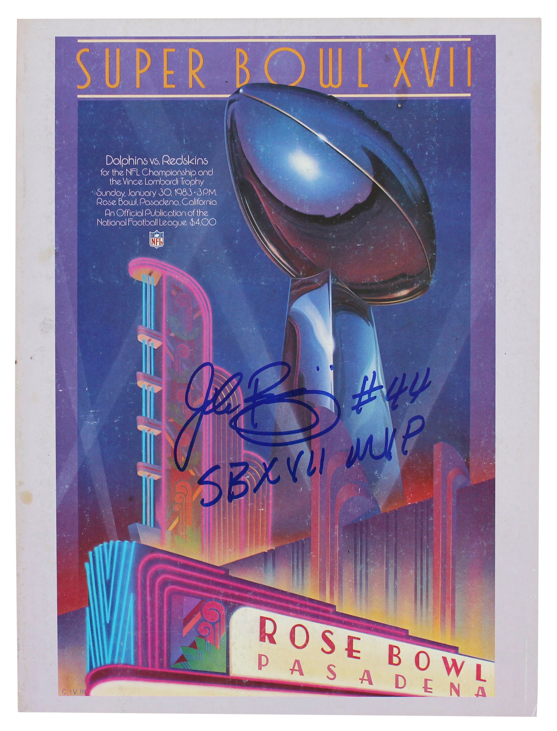 John Riggins "SB XVII MVP" Authentic Signed SB XVII Program BAS Witness #W099024