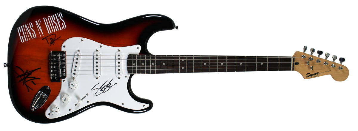 Guns N' Roses (3) Rose, Slash, McKagan Signed Red Fender Squier Guitar PSA/DNA
