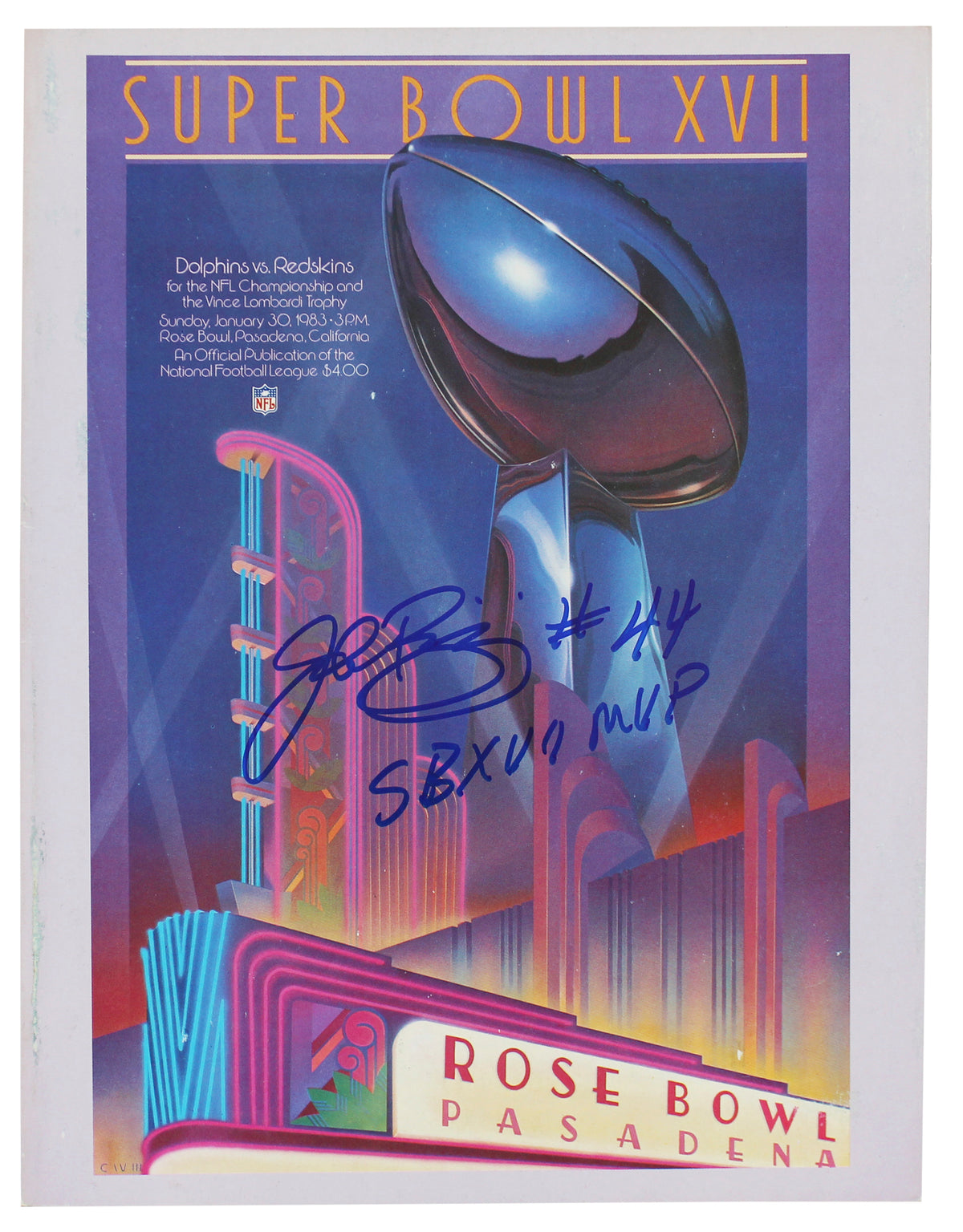 John Riggins "SB XVII MVP" Authentic Signed SB XVII Program BAS Witness #W099026