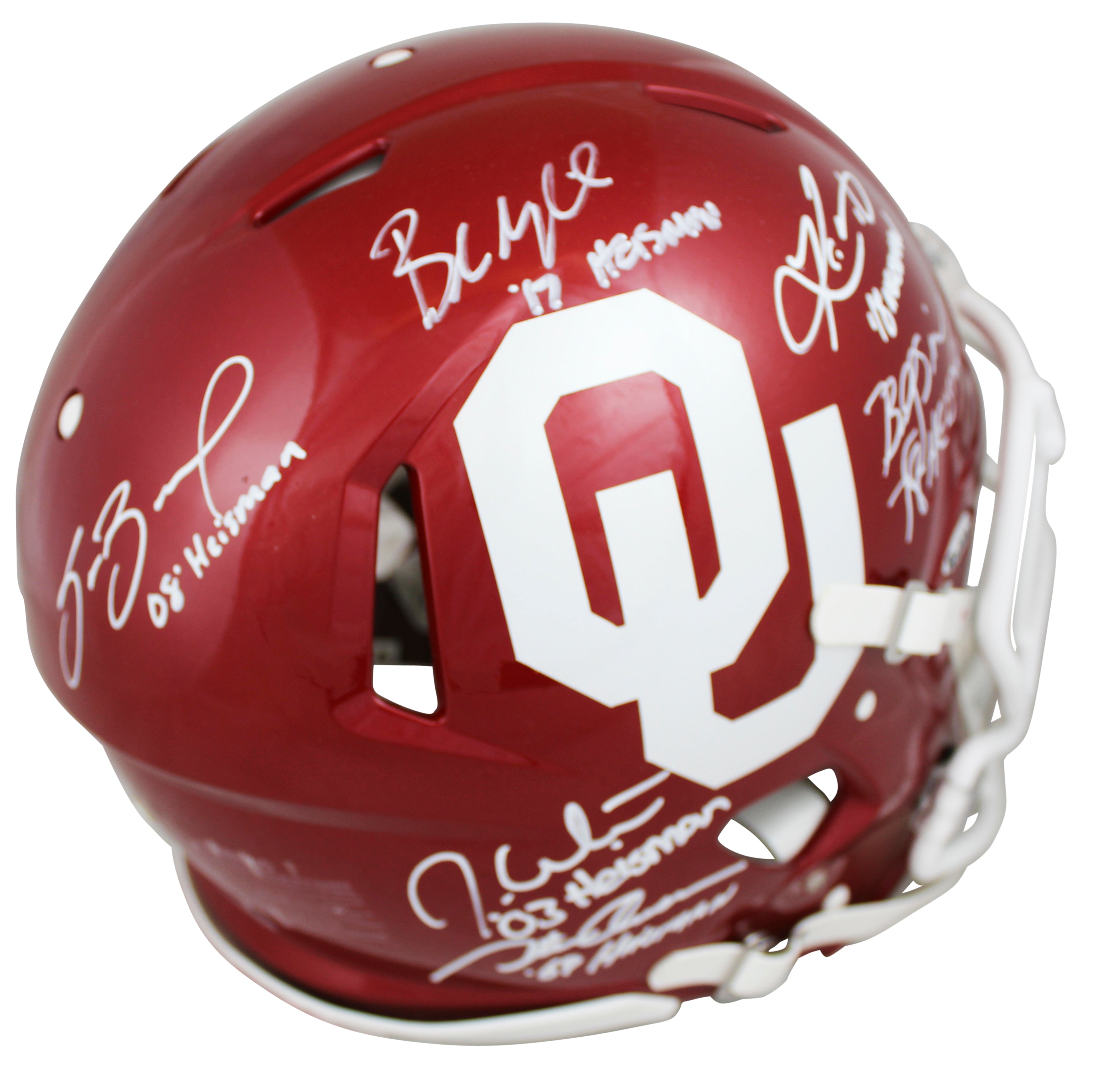 OU Heisman (6) Mayfield, Murray, Bradford Signed F/S Speed Proline Helmet BAS