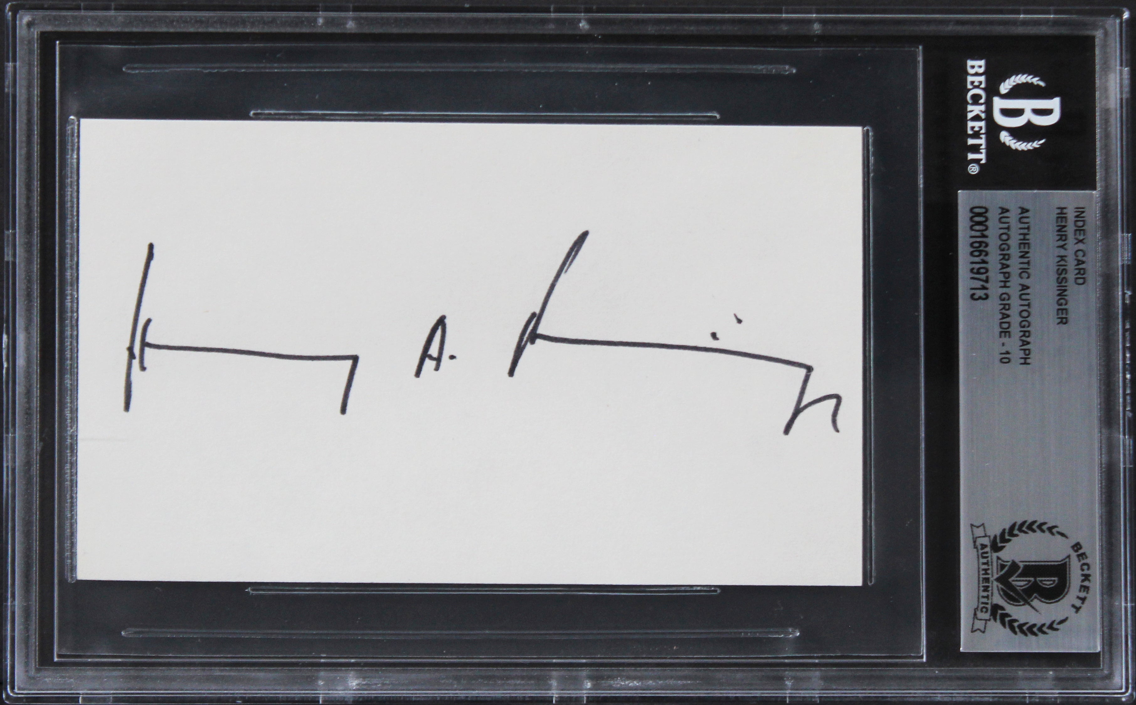 Henry Kissinger Authentic Signed 3x5 Index Card Auto Graded 10 BAS Slabbed