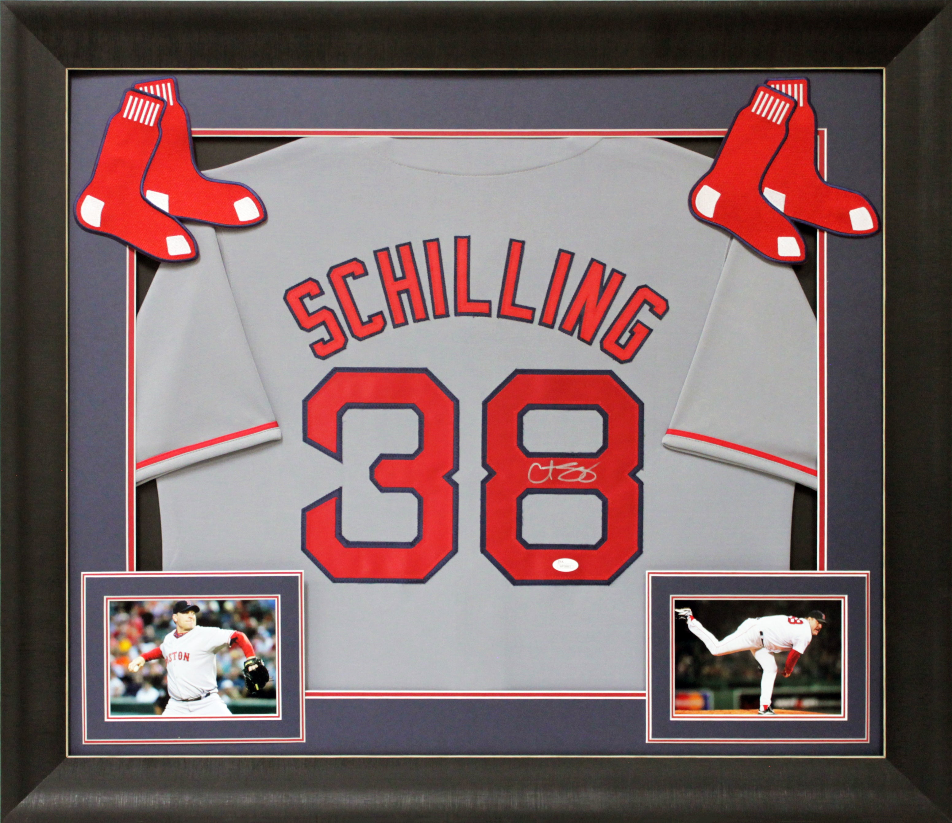 Curt Schilling Authentic Signed Grey Pro Style Framed Jersey JSA Witness