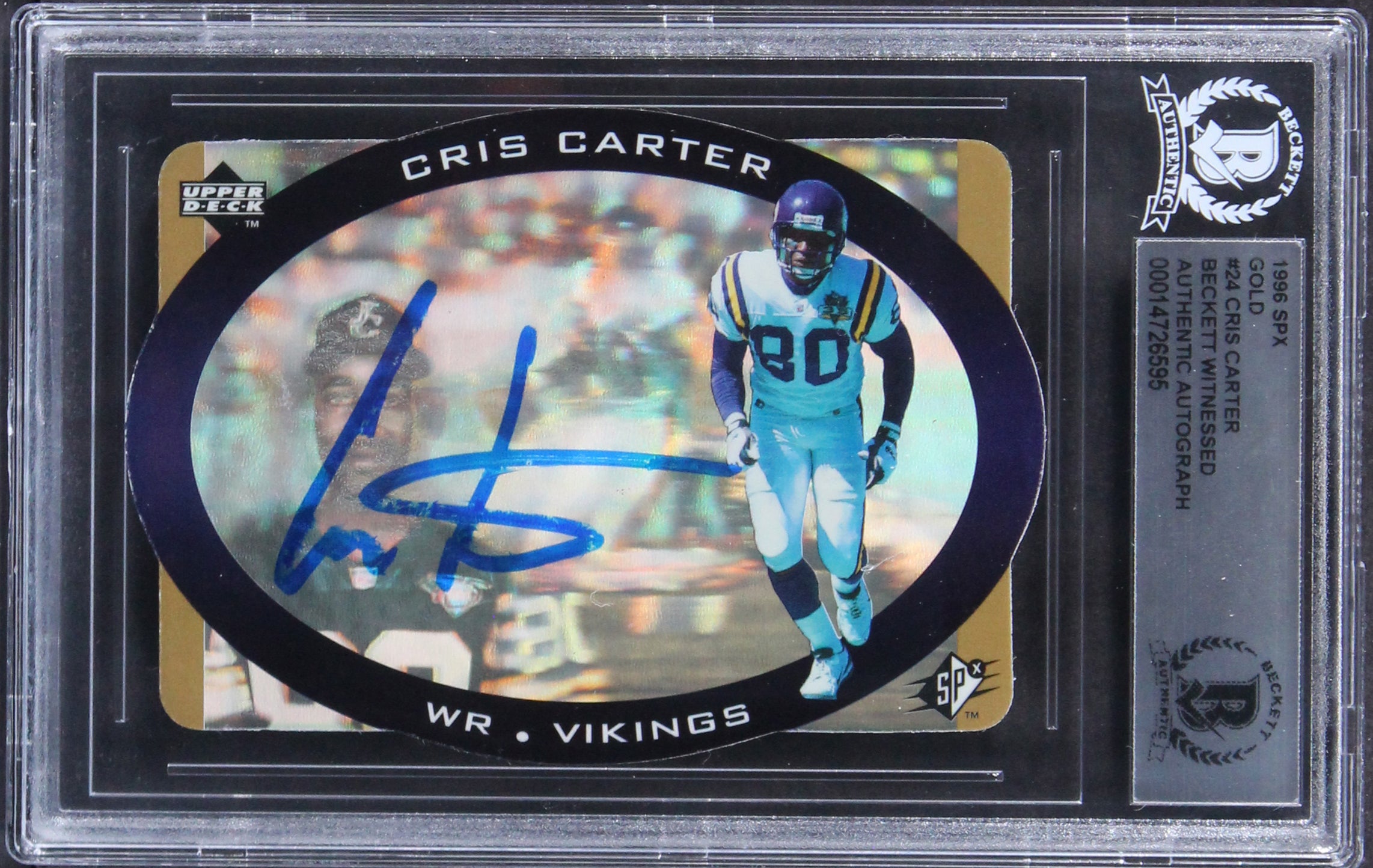 Vikings Cris Carter Authentic Signed 1996 SPX Gold #24 Card BAS Slabbed 2