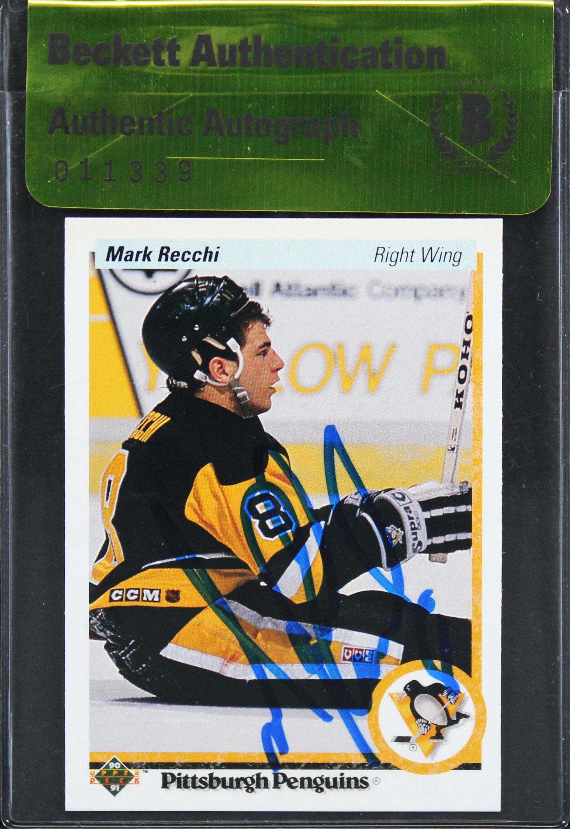 Penguins Mark Recchi Authentic Signed 1990 Upper Deck #178 Card BAS #11339