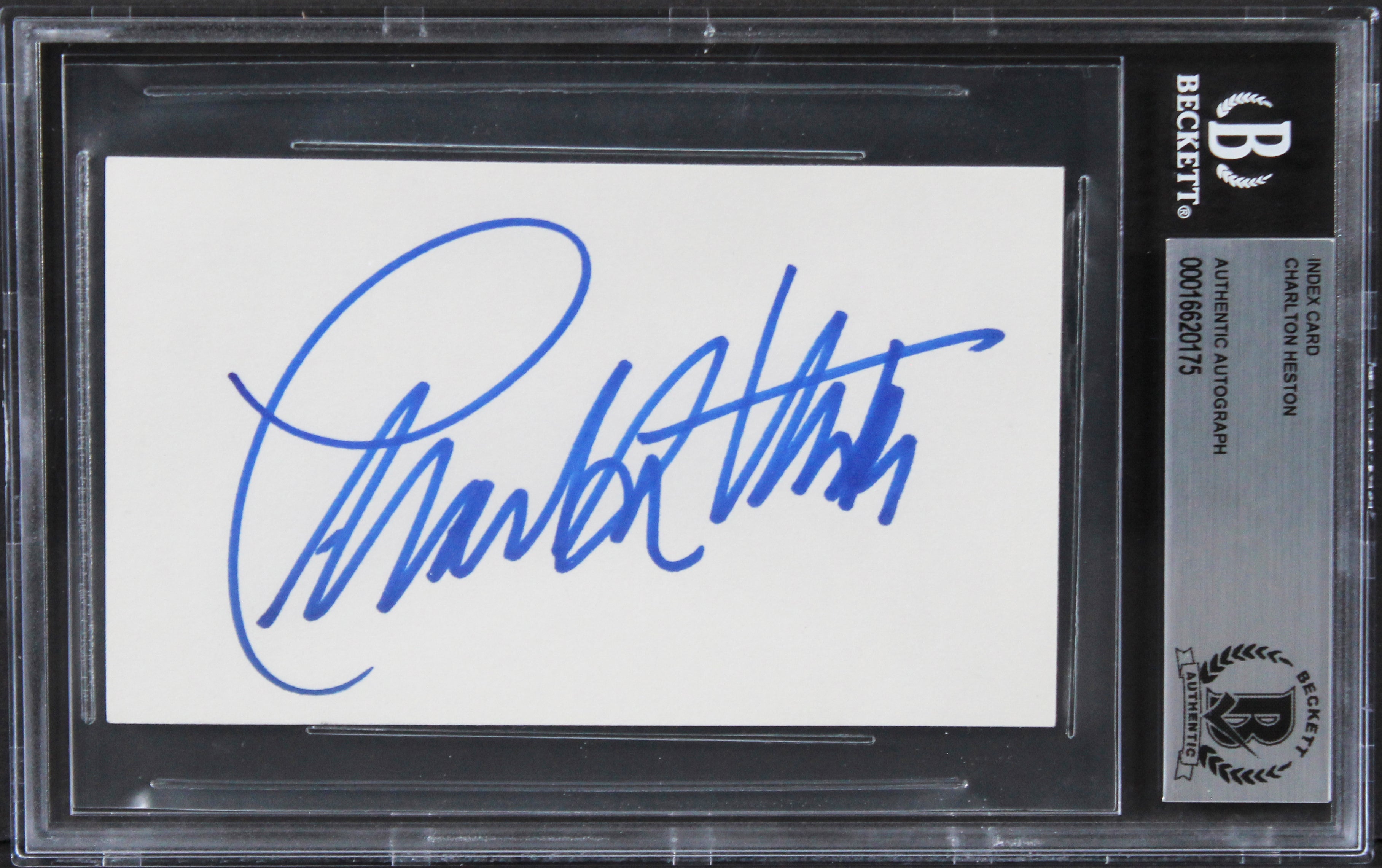 Charlton Heston The Ten Commandments Authentic Signed 3x5 Index Card BAS Slab 2