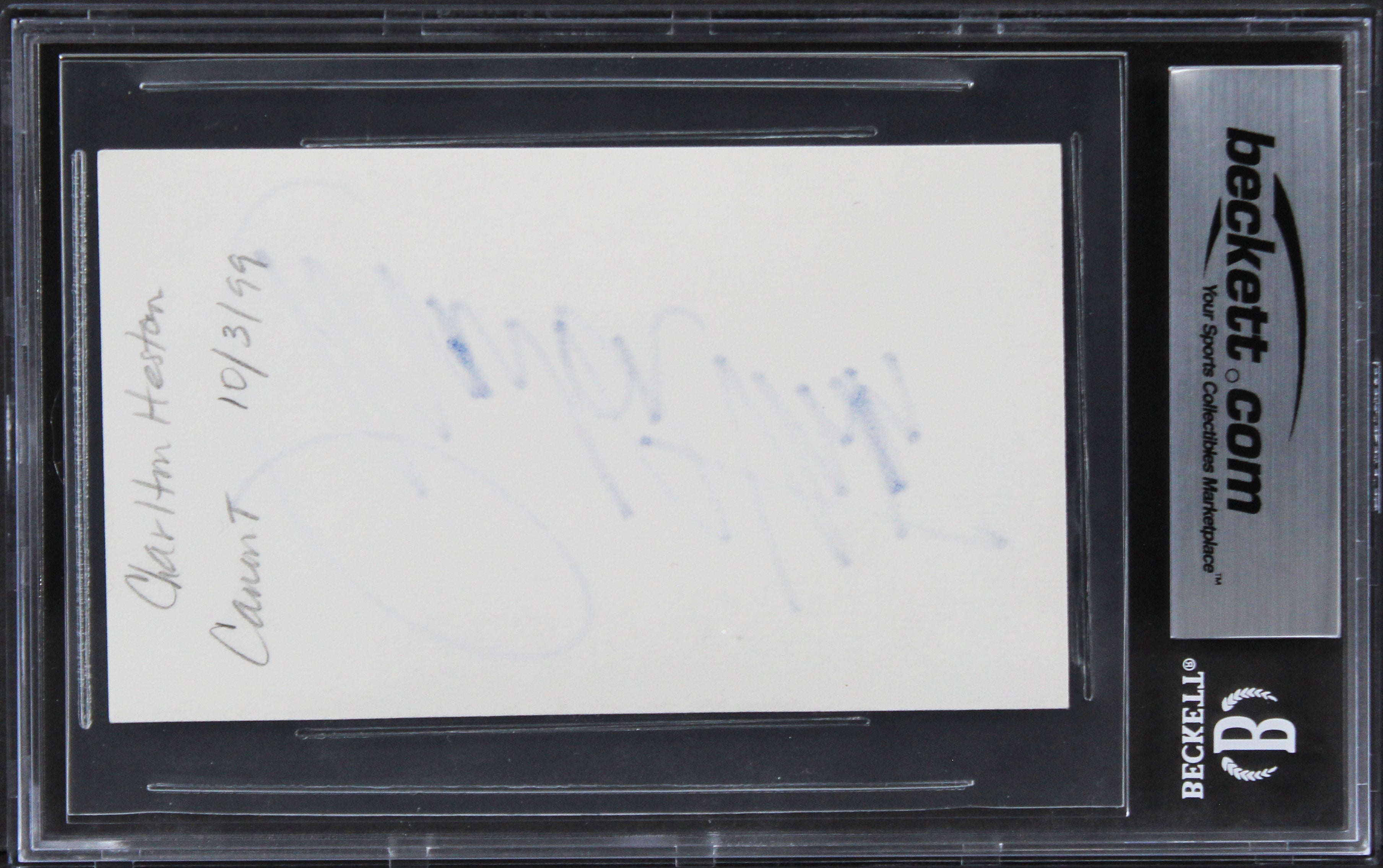 Charlton Heston The Ten Commandments Authentic Signed 3x5 Index Card BAS Slab 2