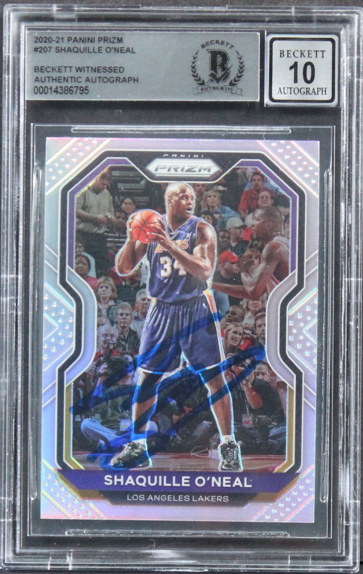 Shaquille O'Neal Signed 2020 Panini Prizm Silver #207 Card Auto 10! BAS Slabbed