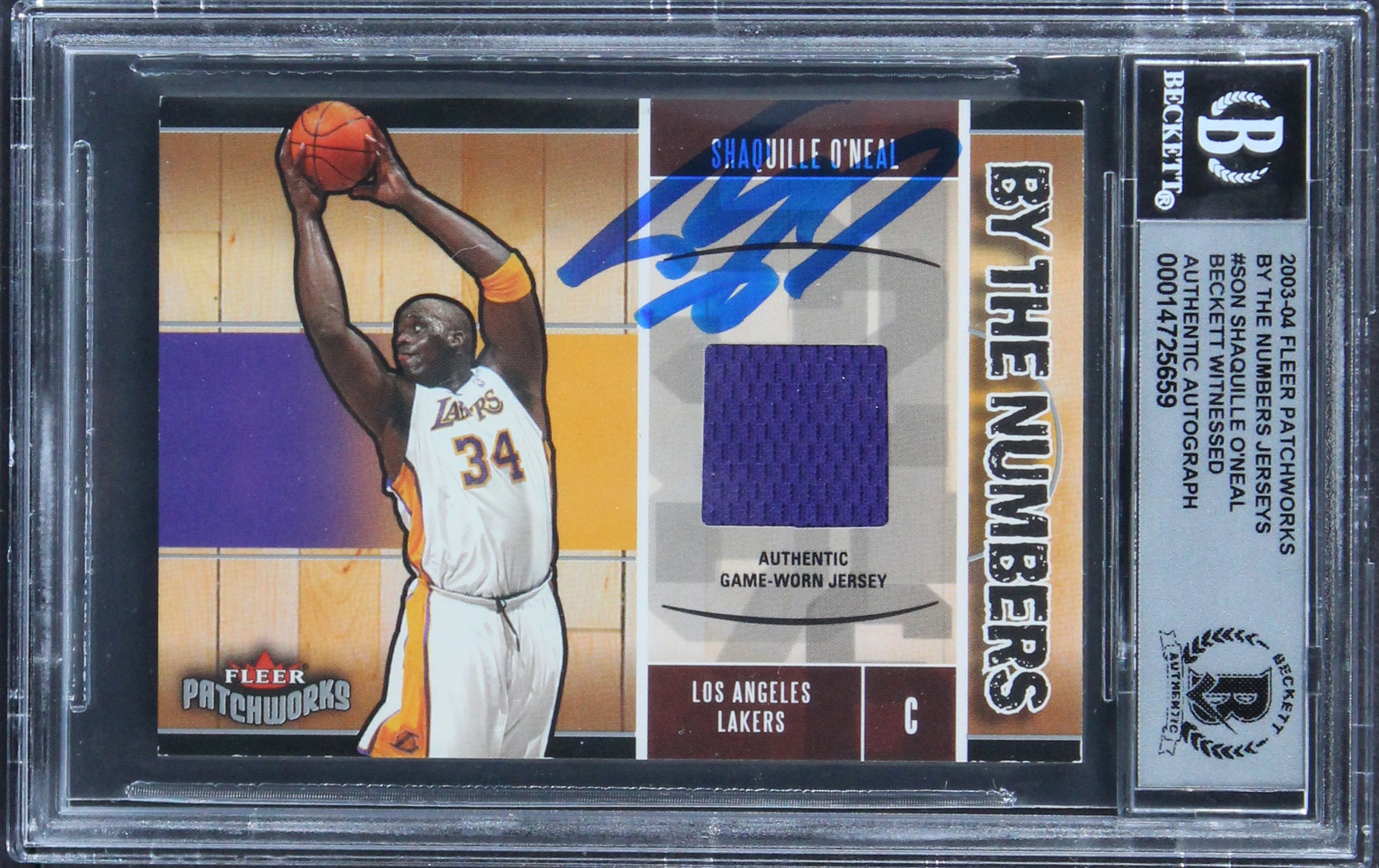 Shaquille O'Neal Signed 2003 Fleer Patchworks #SON Card Auto 10! BAS Slabbed