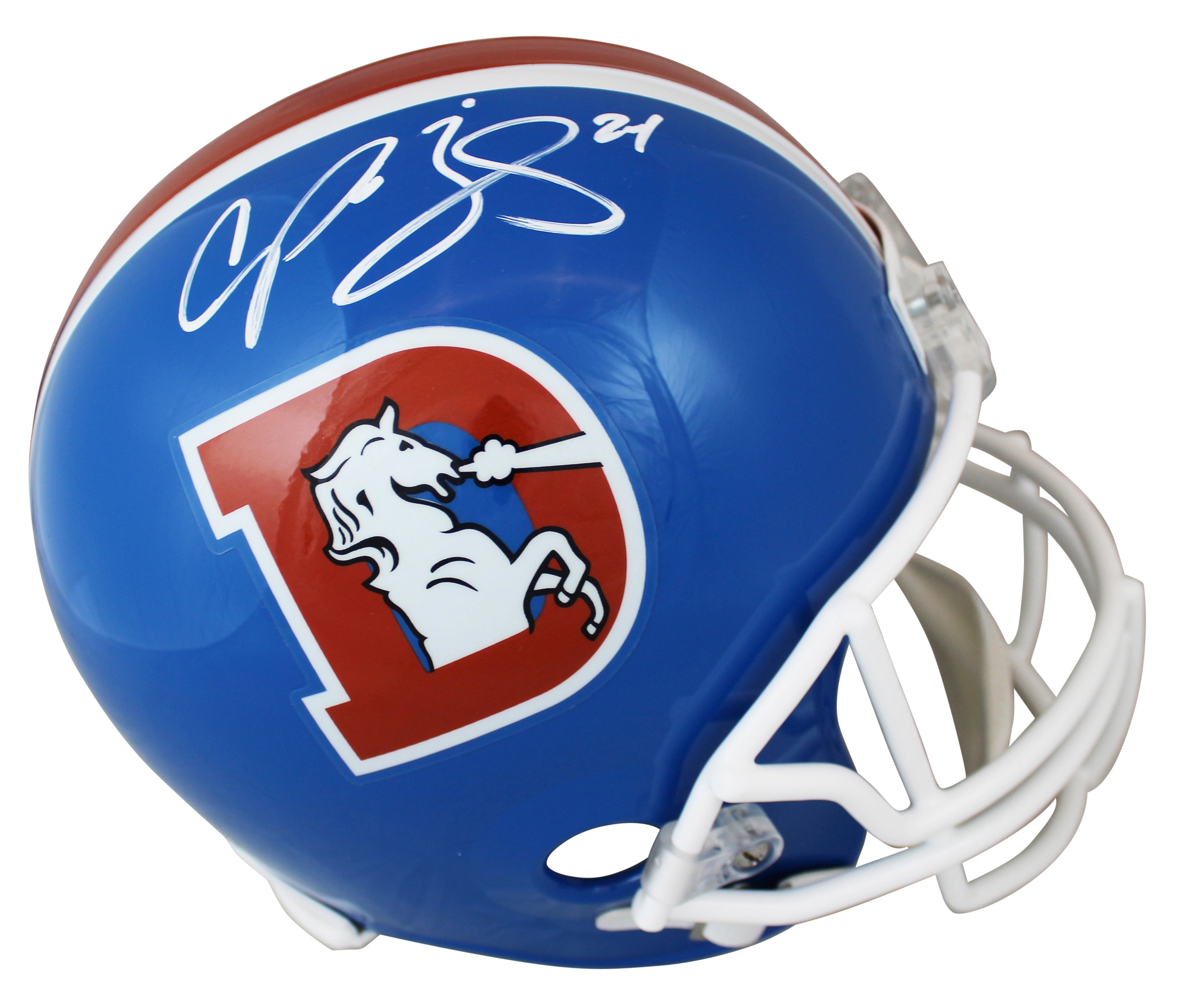 Broncos Champ Bailey Authentic Signed Throwback Full Size Rep Helmet BAS Witness