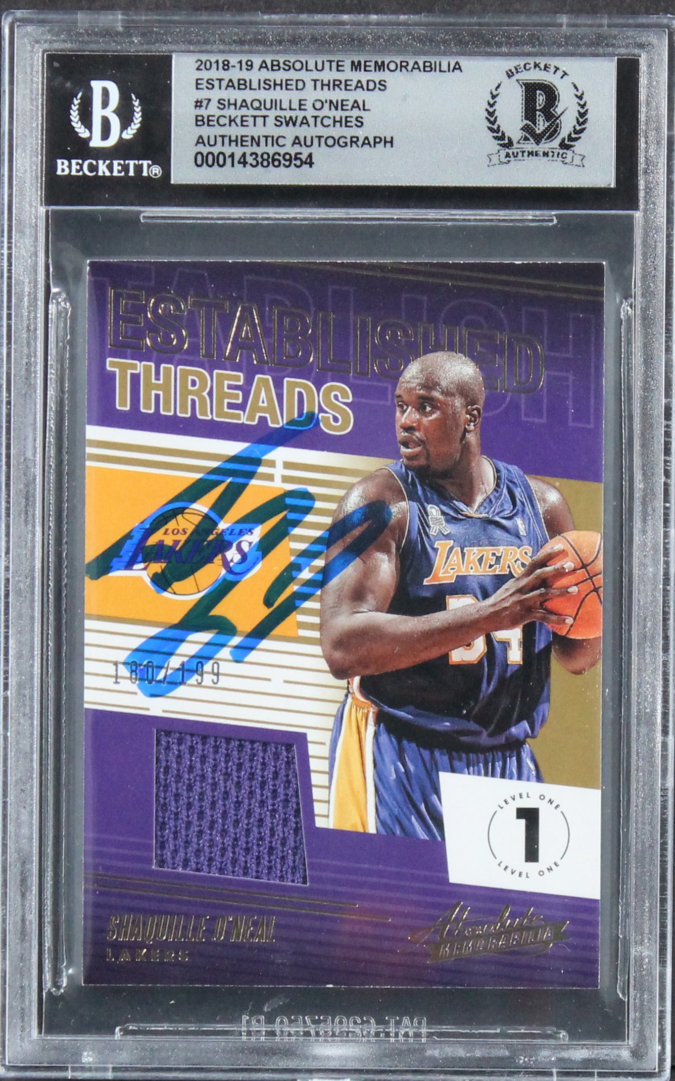 Shaquille O'Neal Signed 2018 Absolute Mem #7 #180/199 Card Auto 10! BAS Slabbed