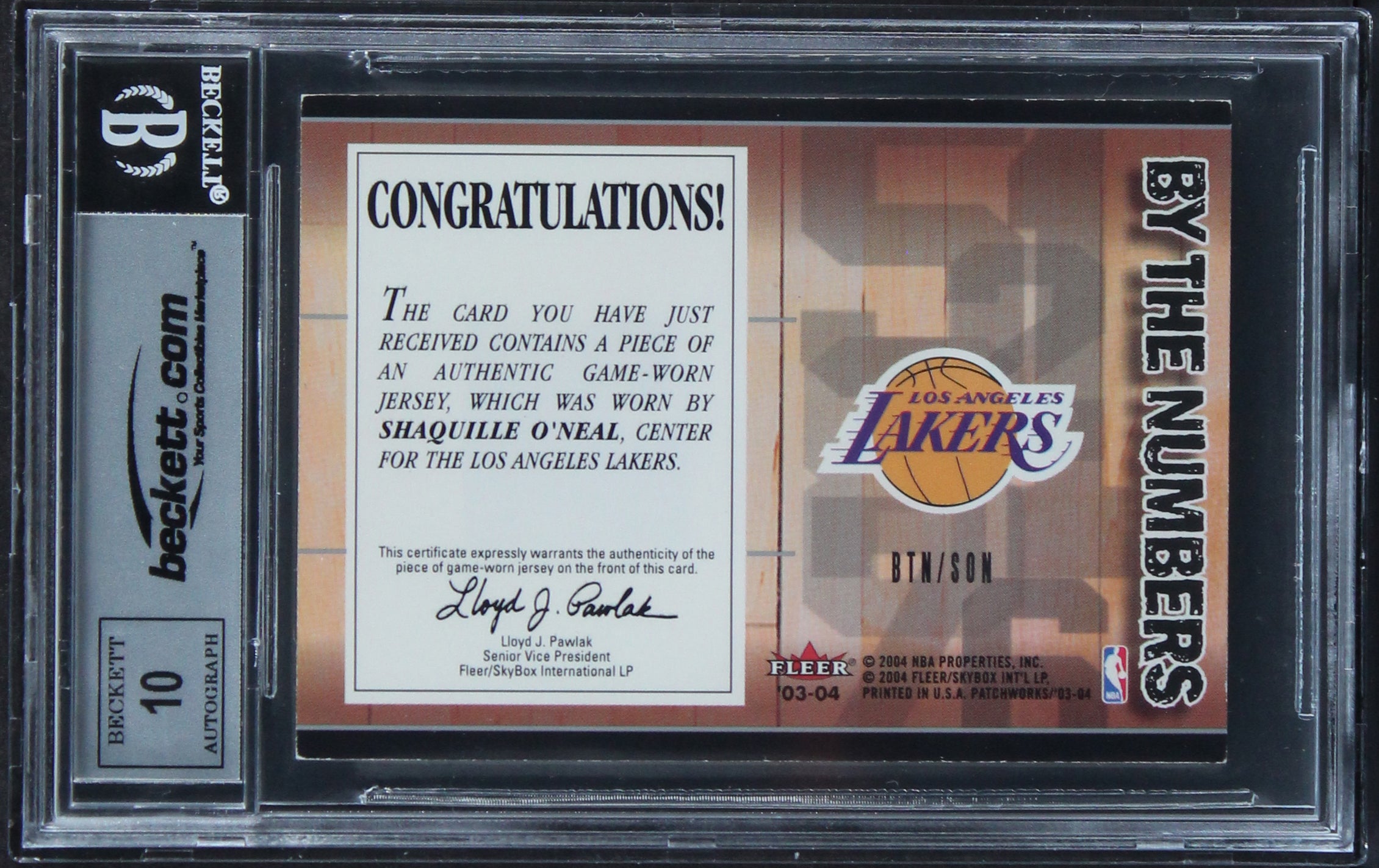 Shaquille O'Neal Signed 2003 Fleer Patchworks #SON Card Auto 10! BAS Slabbed