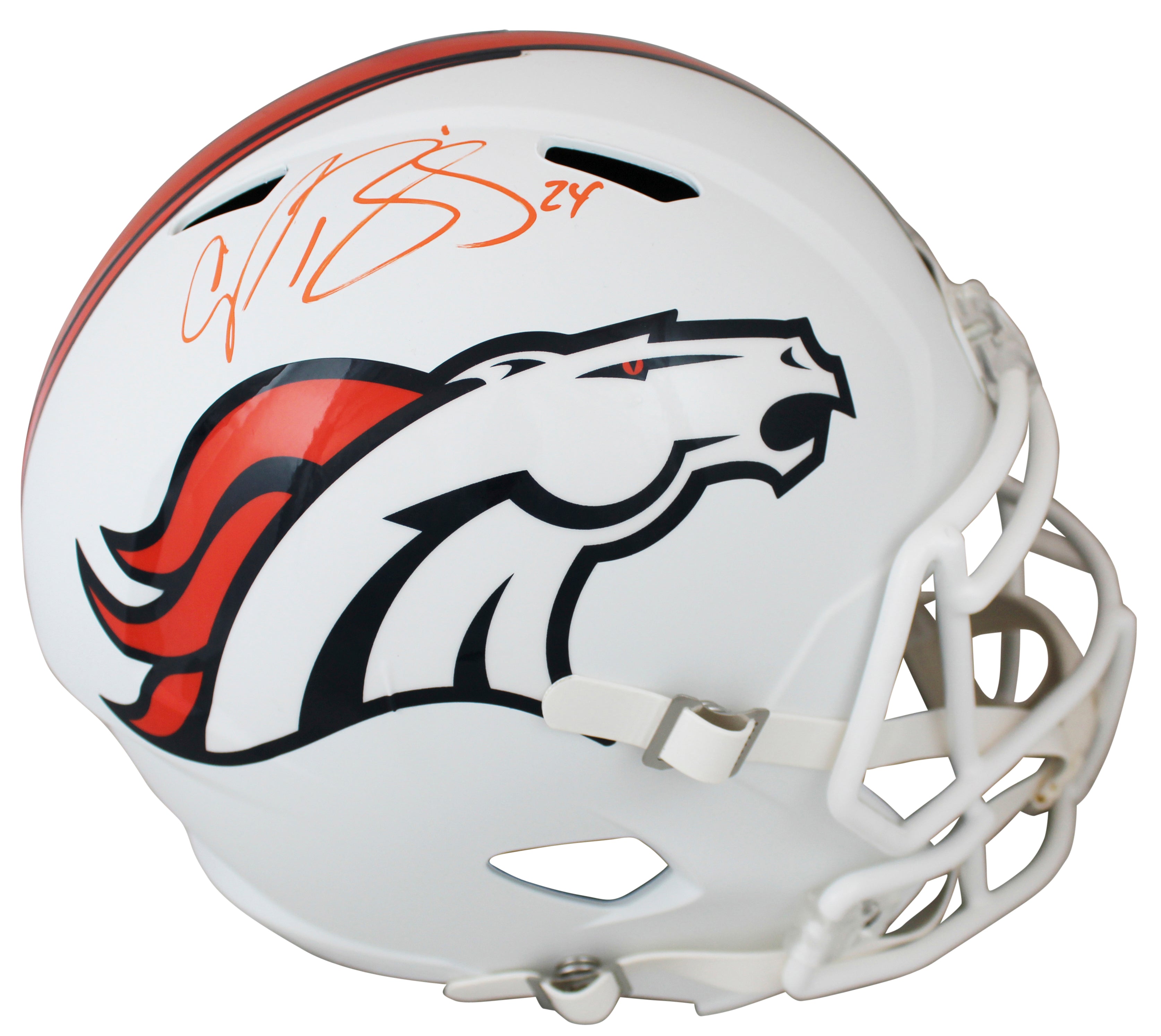Broncos Champ Bailey Signed Flat White Full Size Speed Rep Helmet BAS Witnessed