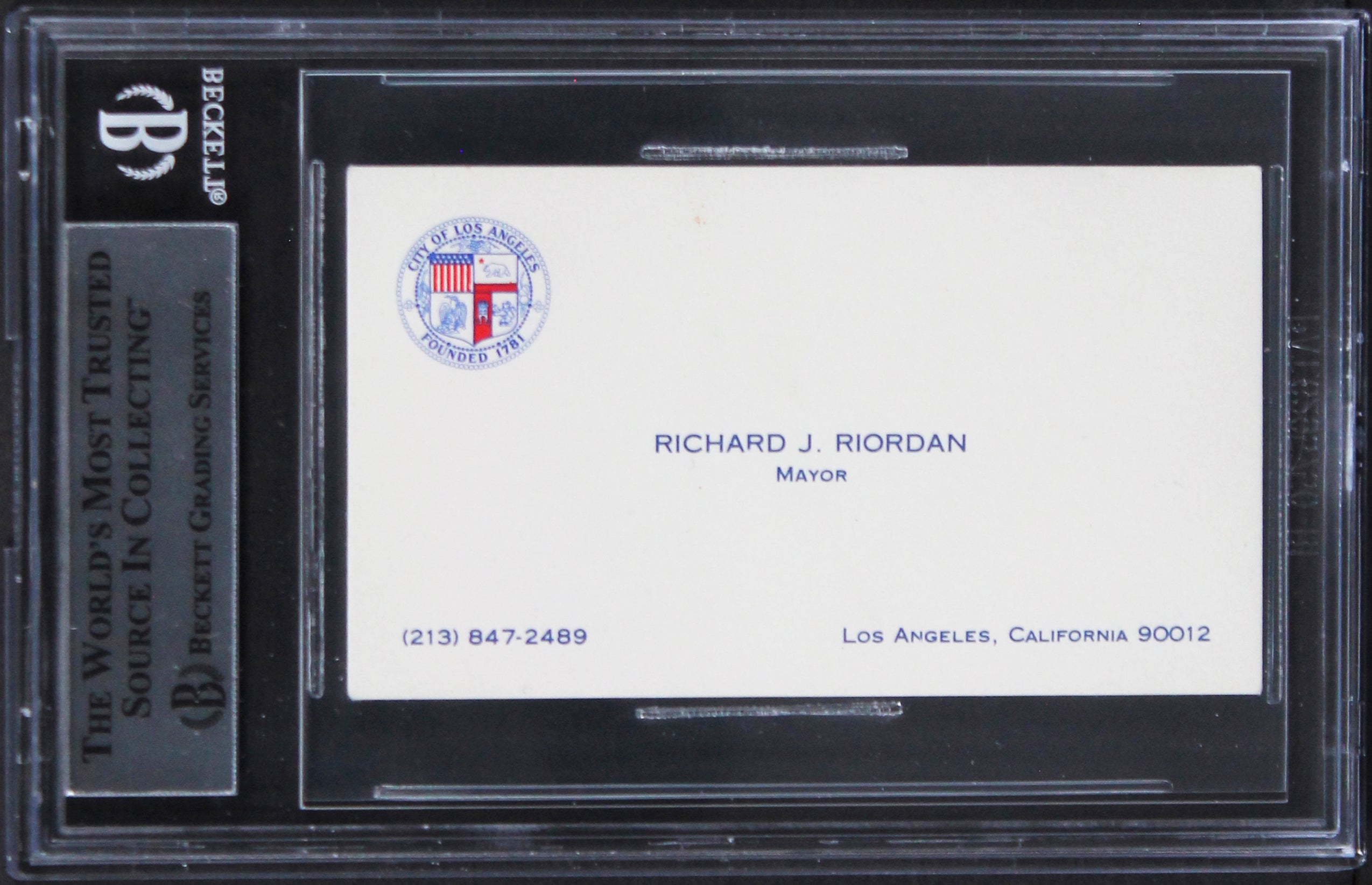 Richard J. Riordan Authentic Signed 3x5 Index Card Autographed BAS Slabbed