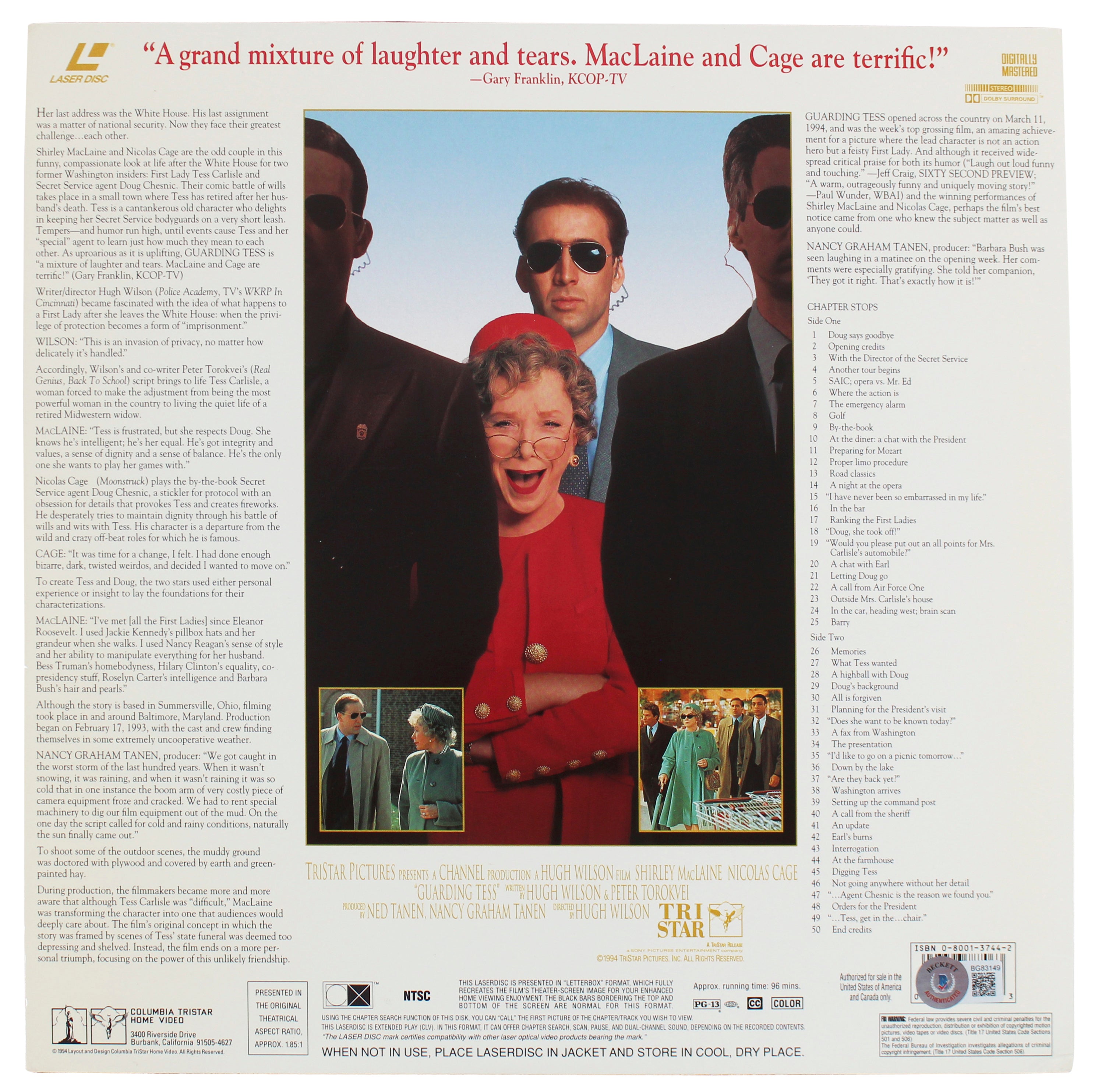 Nicolas Cage Authentic Signed Guarding Tess Laserdisc Without Disc BAS #BG83149