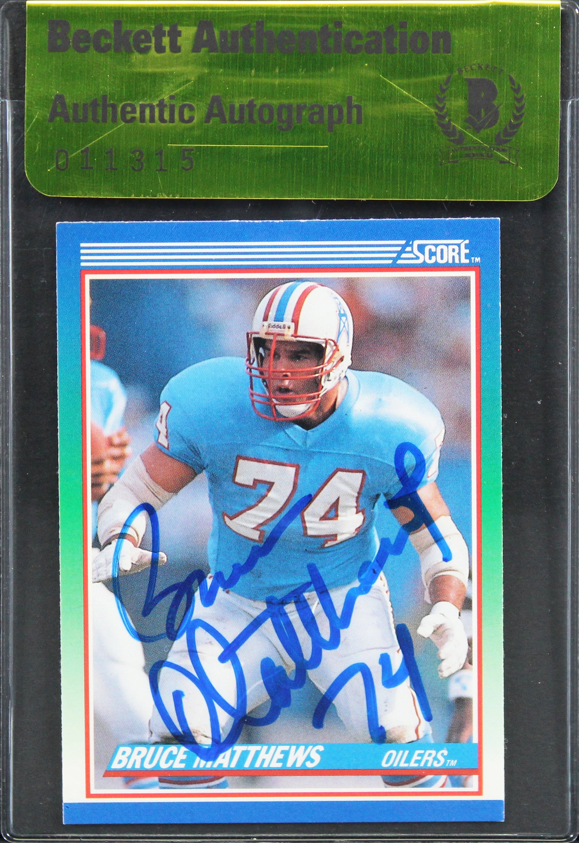 Oilers Bruce Matthews Authentic Signed 1990 Score #93 Card BAS #11315