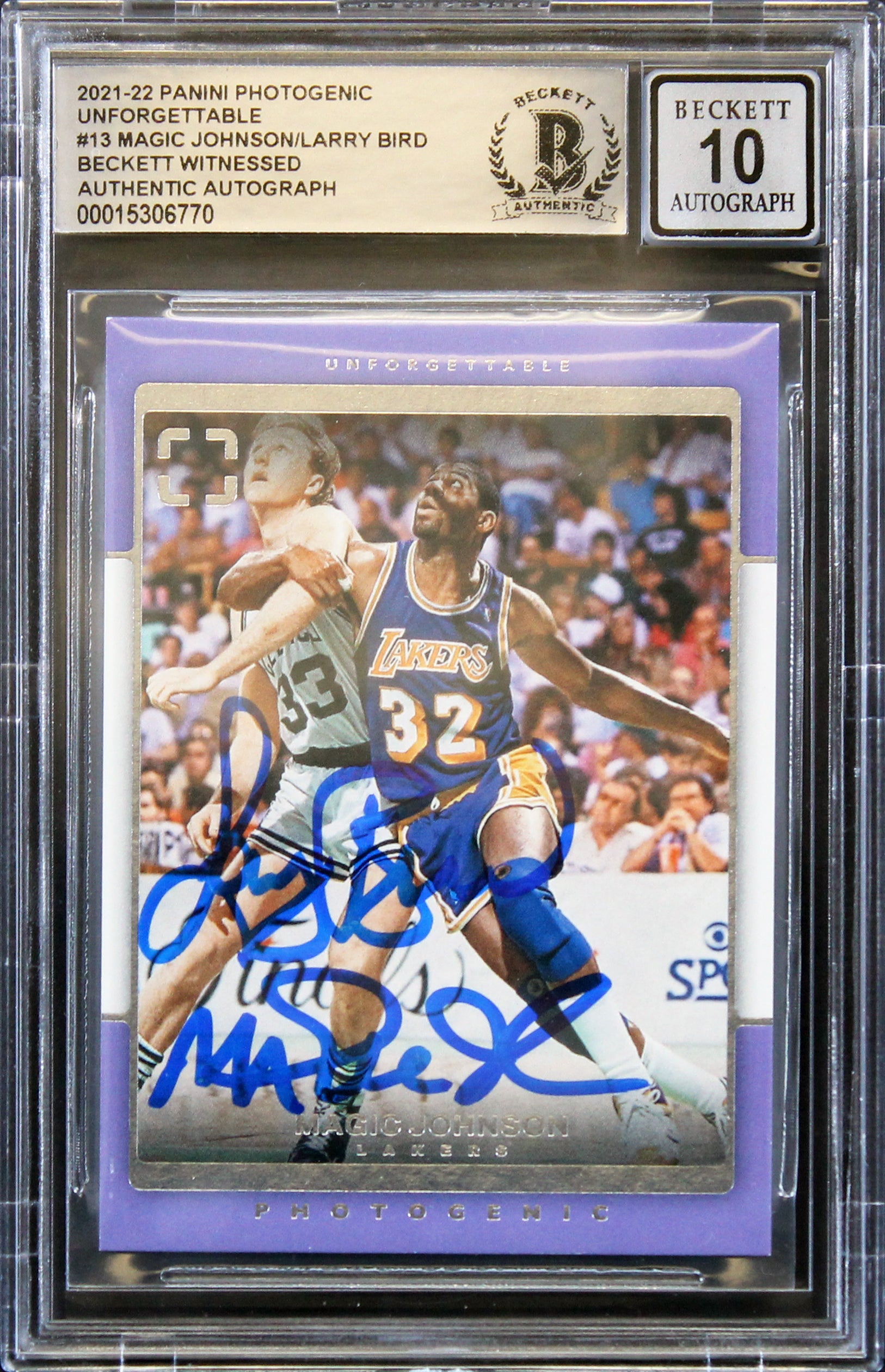 Magic Johnson & Larry Bird Signed 2021 Panini PU #13 Card Auto 10! BAS Slabbed